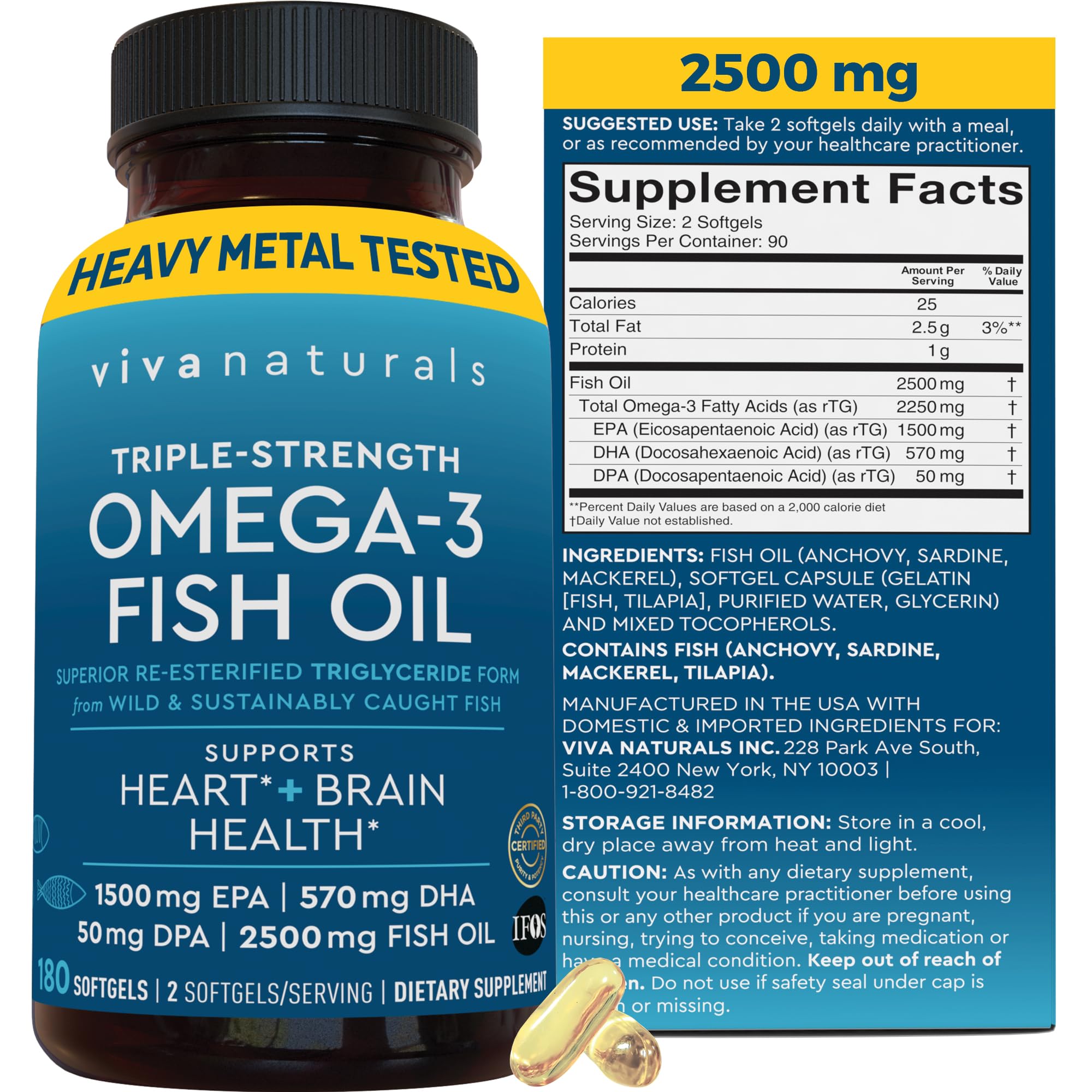 Omega-3 Fish Oil Supplement - Triple Strength 2500 mg EPA

