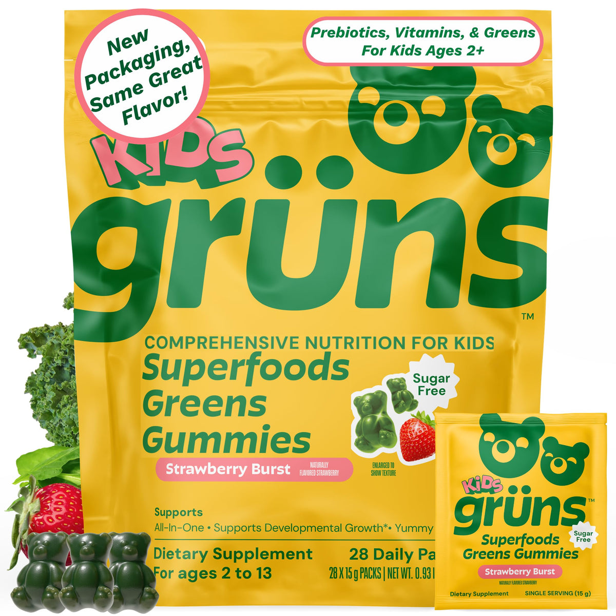 Gruns Kids Multivitamin Greens Gummies with 20+ Vitamins