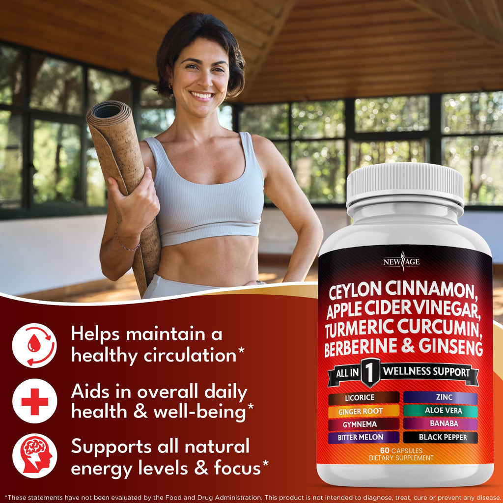 New Age Cinnamon Turmeric Apple Cider Vinegar Ginseng Supplement

