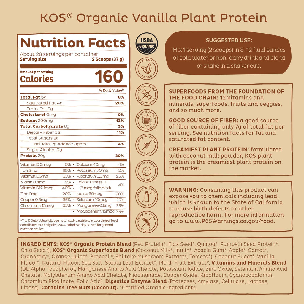 KOS Vegan Protein Powder - Plant-Based Pea Protein Blend

