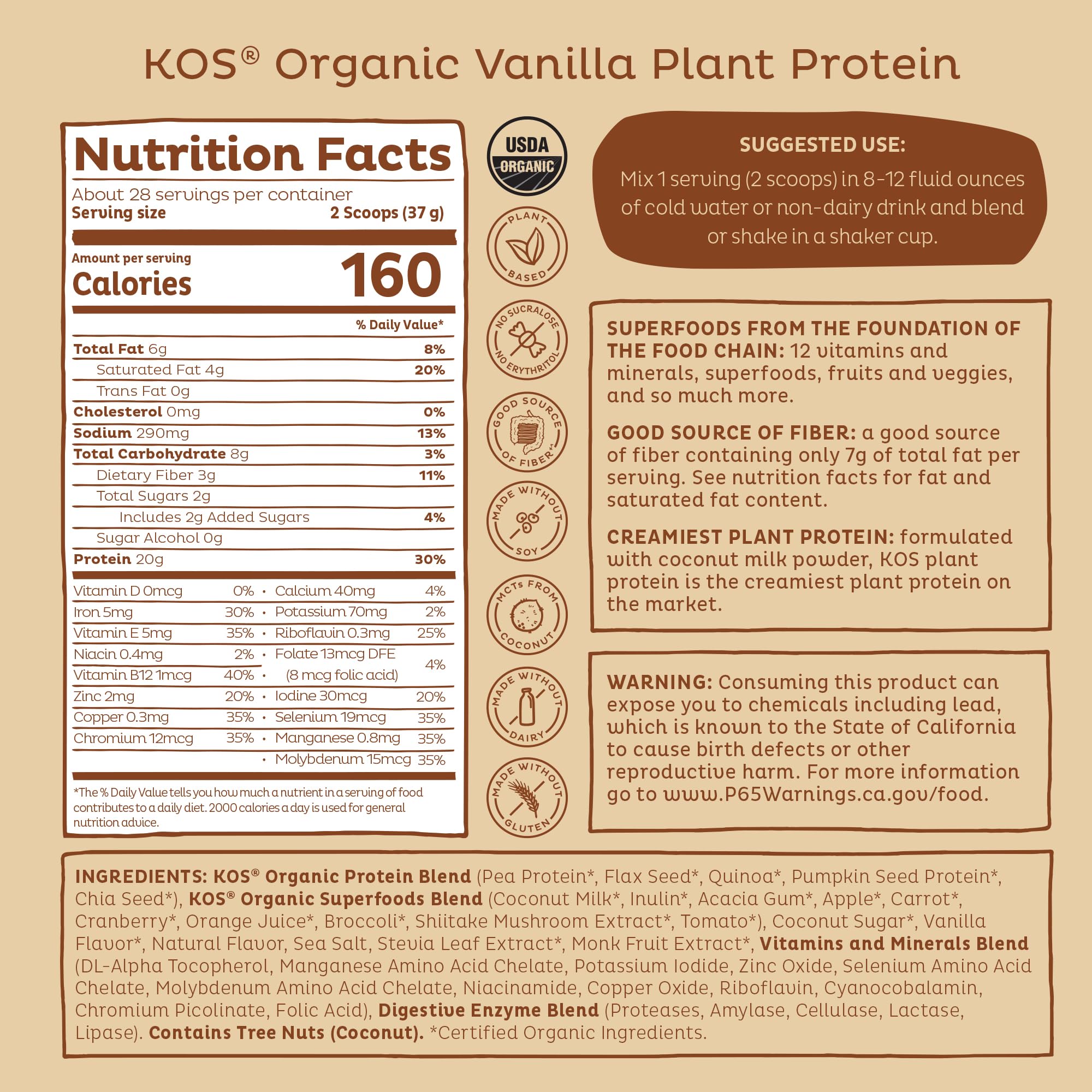 KOS Vegan Protein Powder - Plant-Based Pea Protein Blend

