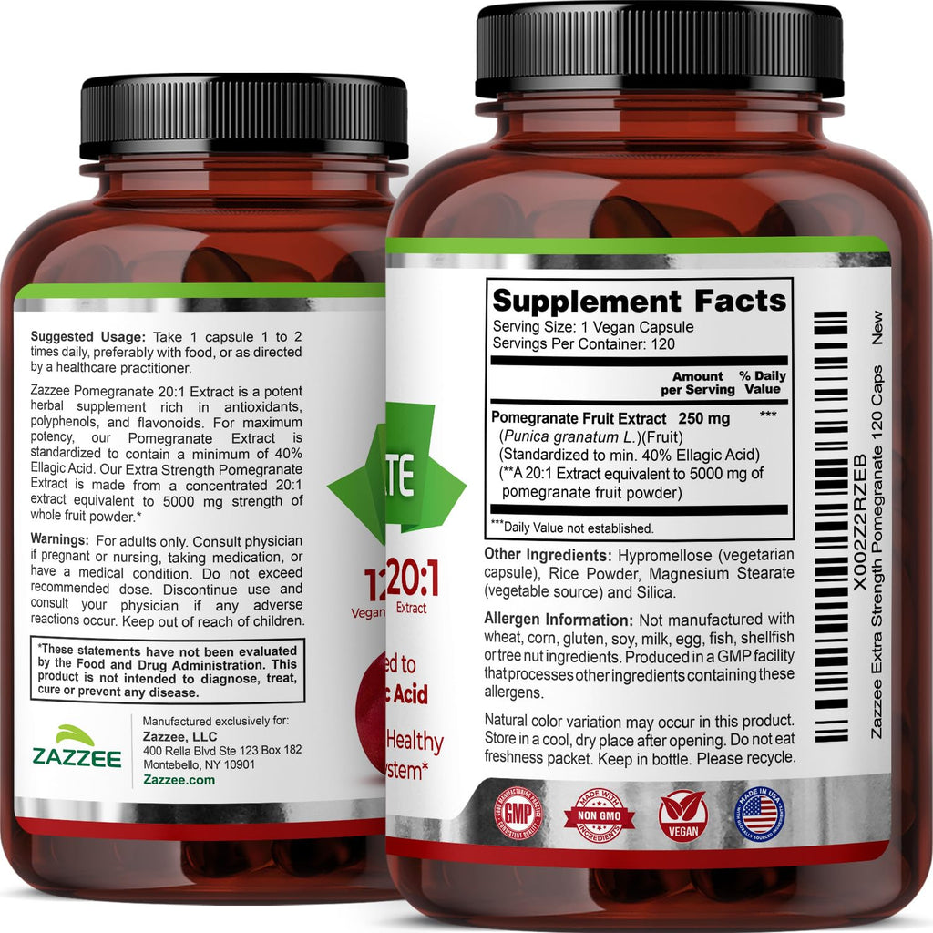 Zazzee Pomegranate Extract Vegan Non-GMO USA

