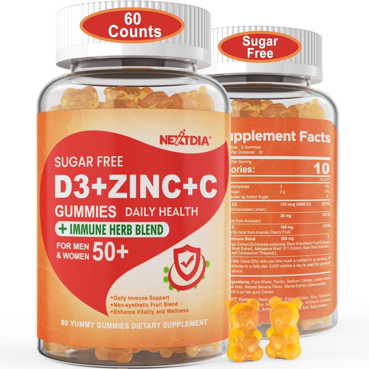 Vitamin C D3 Zinc Gummies by Nextdia for Immune Support