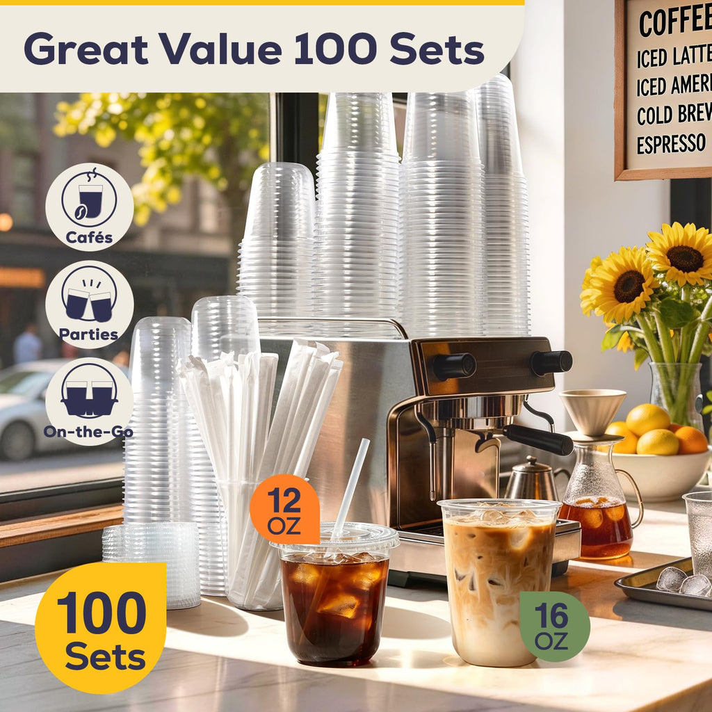 Clear Plastic Cups with Lids & Straws – BPA-Free

