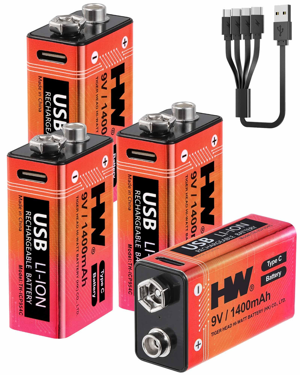 HW 9V Rechargeable Battery 1400mAh USB-C

