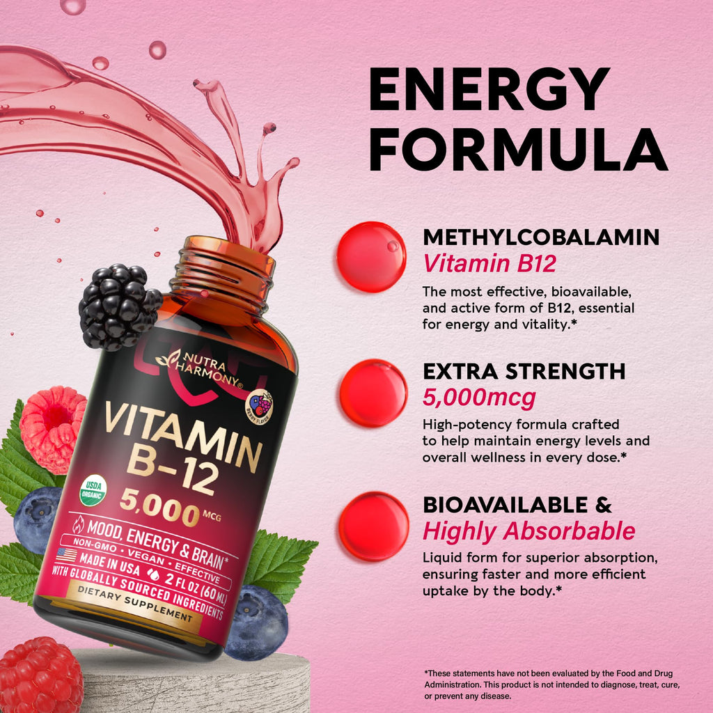 USDA Organic Vitamin B12 Sublingual Methylcobalamin 5000 mcg

