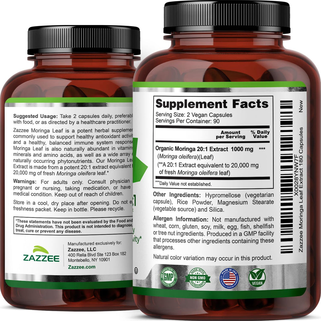 Zazzee USDA Organic Moringa Leaf Extract 20:1


