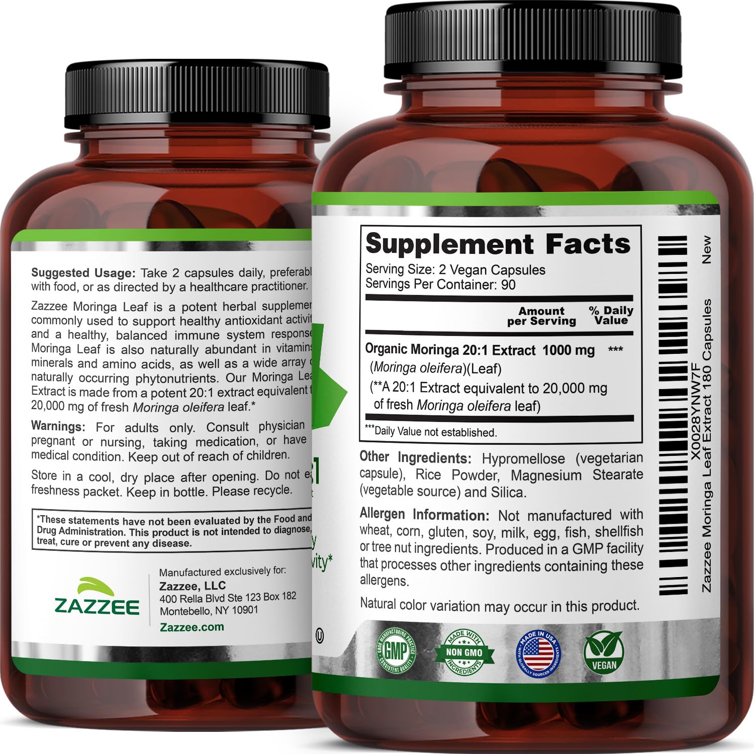 Zazzee USDA Organic Moringa Leaf Extract 20:1

