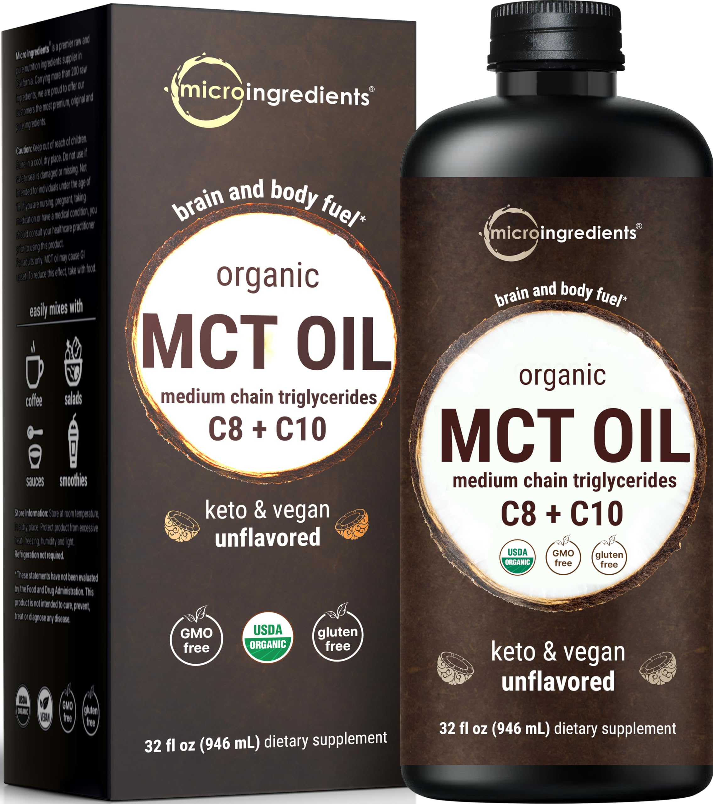 Micro Ingredients Organic MCT Oil - Keto & Vegan

