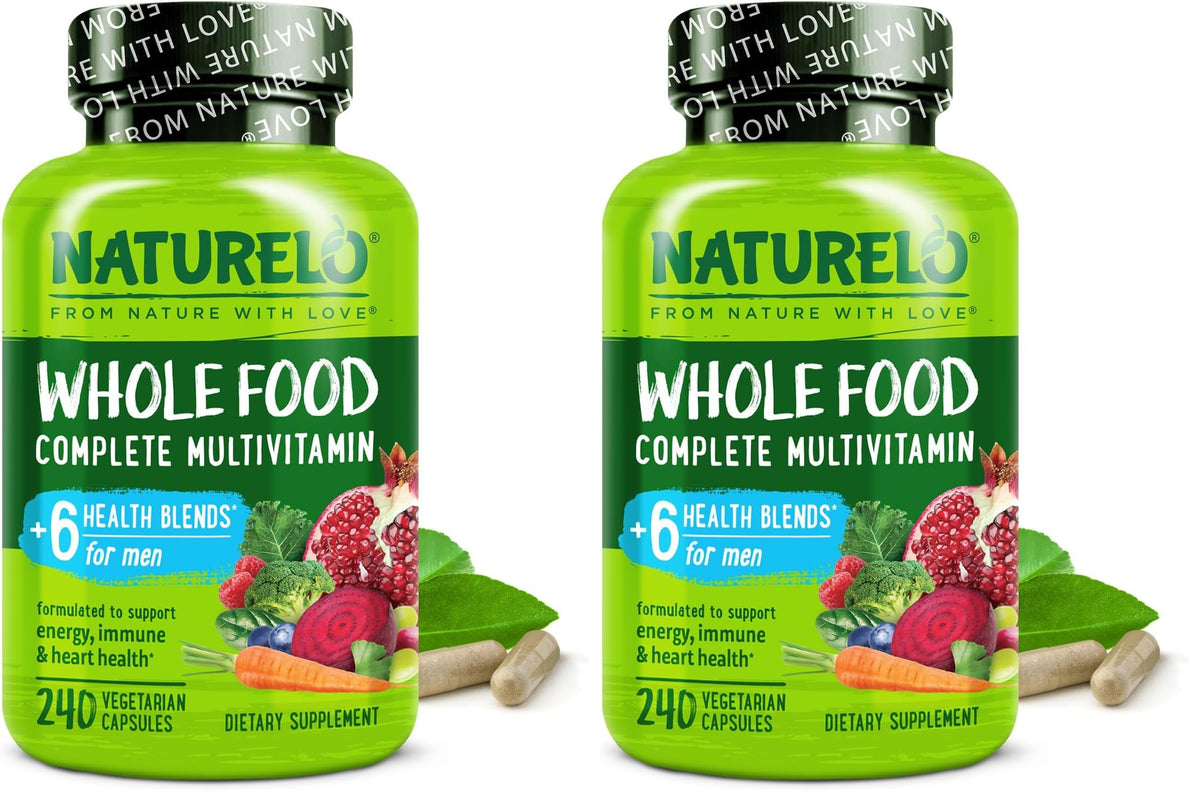 Naturelo Men's Whole Food Multivitamin - Vegetarian Capsules for Energy & Heart Health