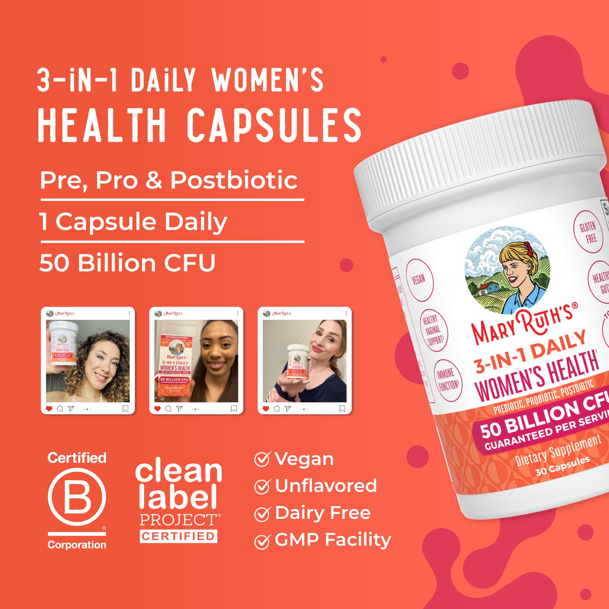 Probiotics for Women by MaryRuth's | 3-in-1 Postbiotics

