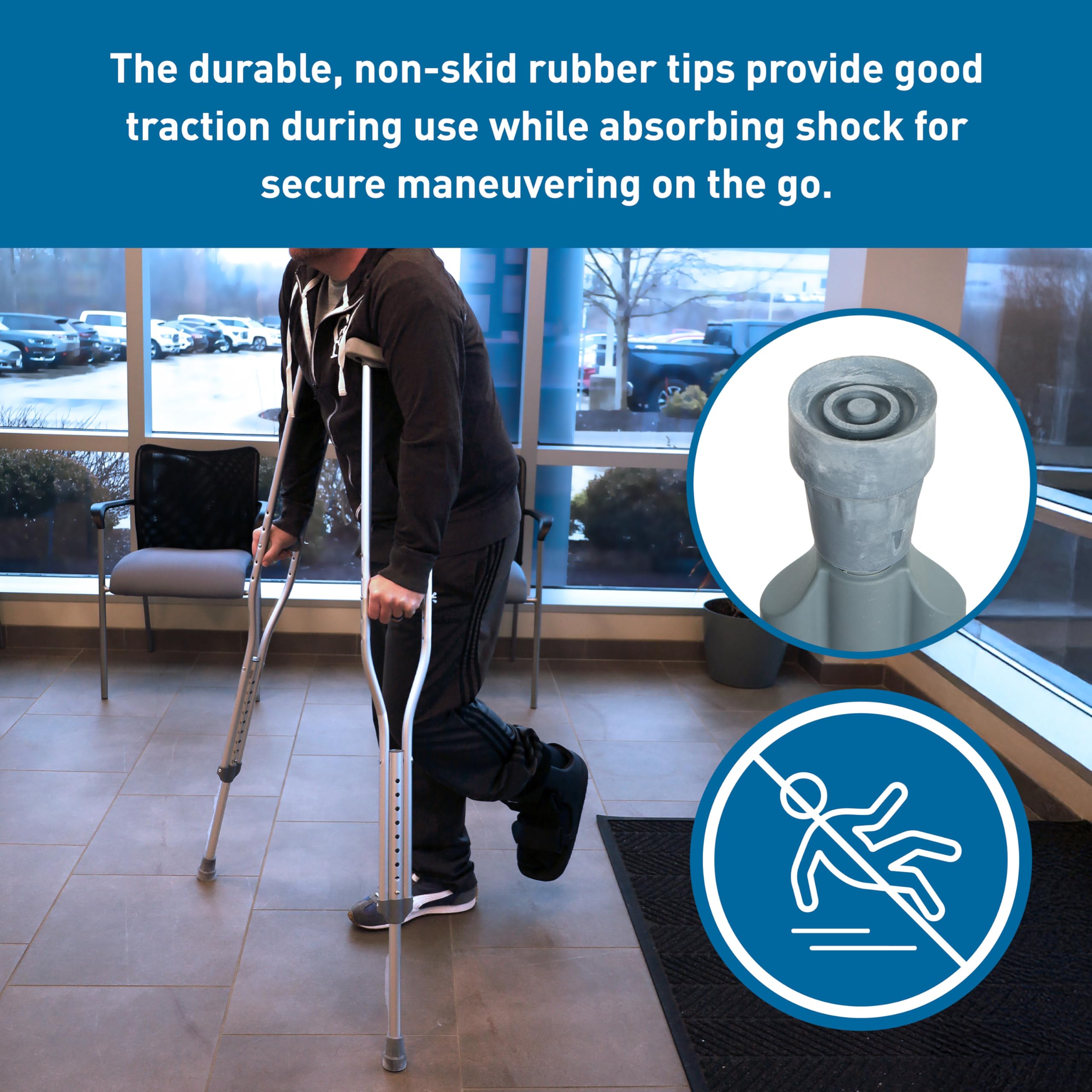 BodyMed Aluminum Crutches – Height Adjustable, Pair

