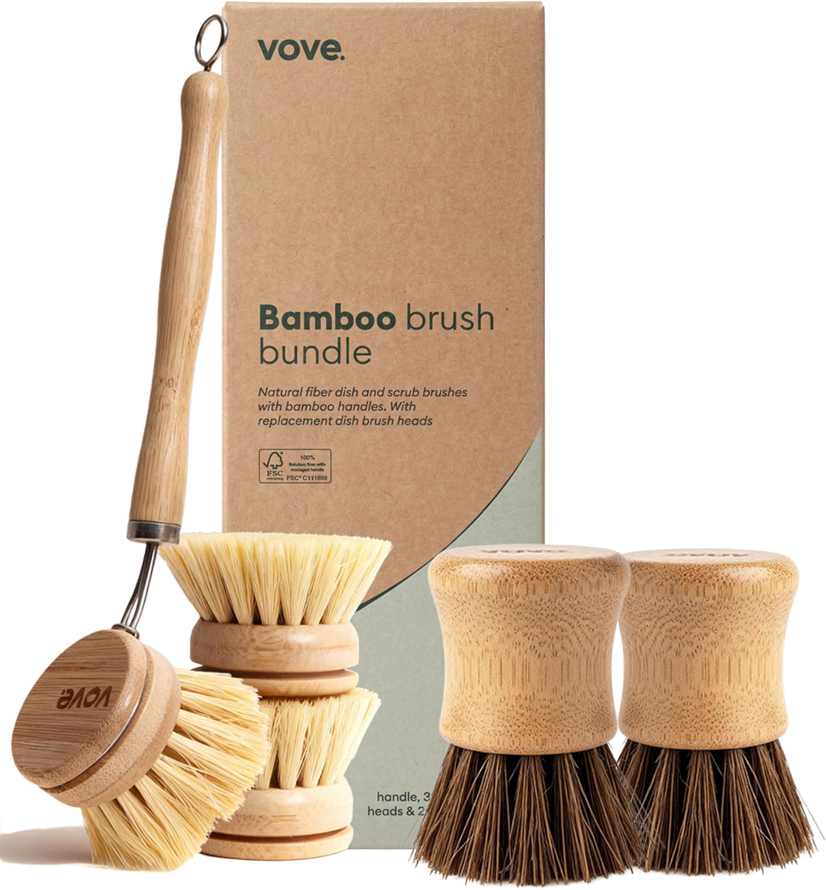 Vove Bamboo Dish Brush with Sisal Bristles