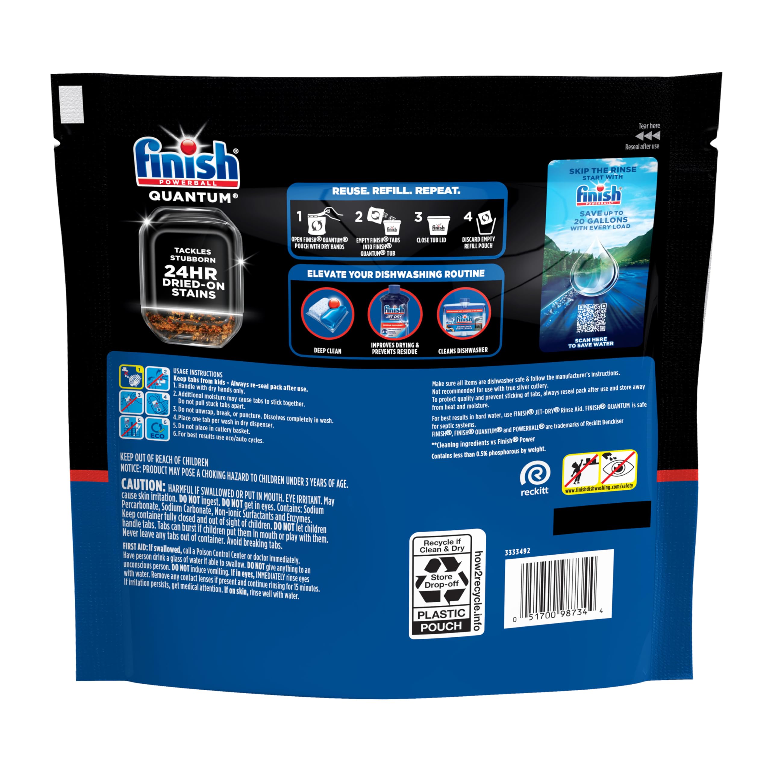 Finish Quantum Dishwasher Pods No Pre-Rinse Detergent

