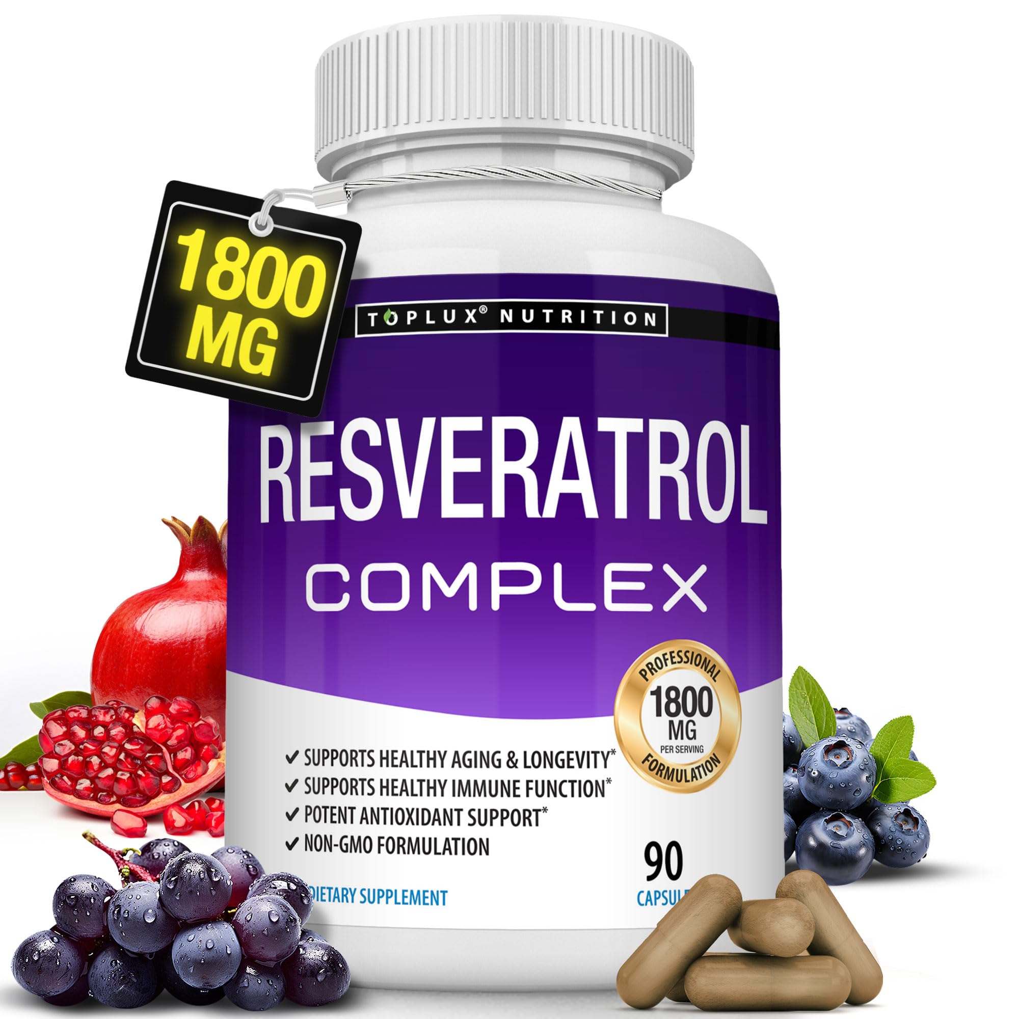 Resveratrol Complex Supplement 1800 mg – Antioxidant for Healthy Aging