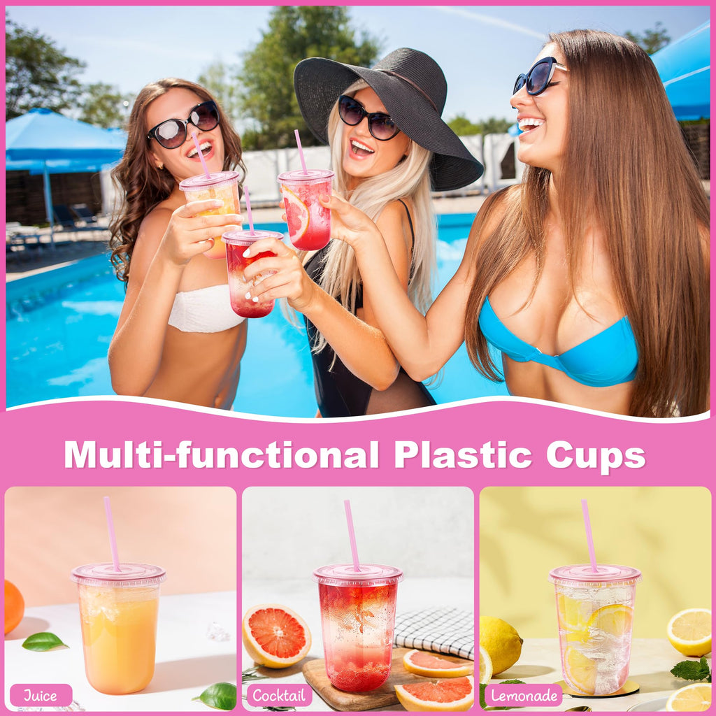 KesaPlan Plastic Party Cups with Lids and Straws

