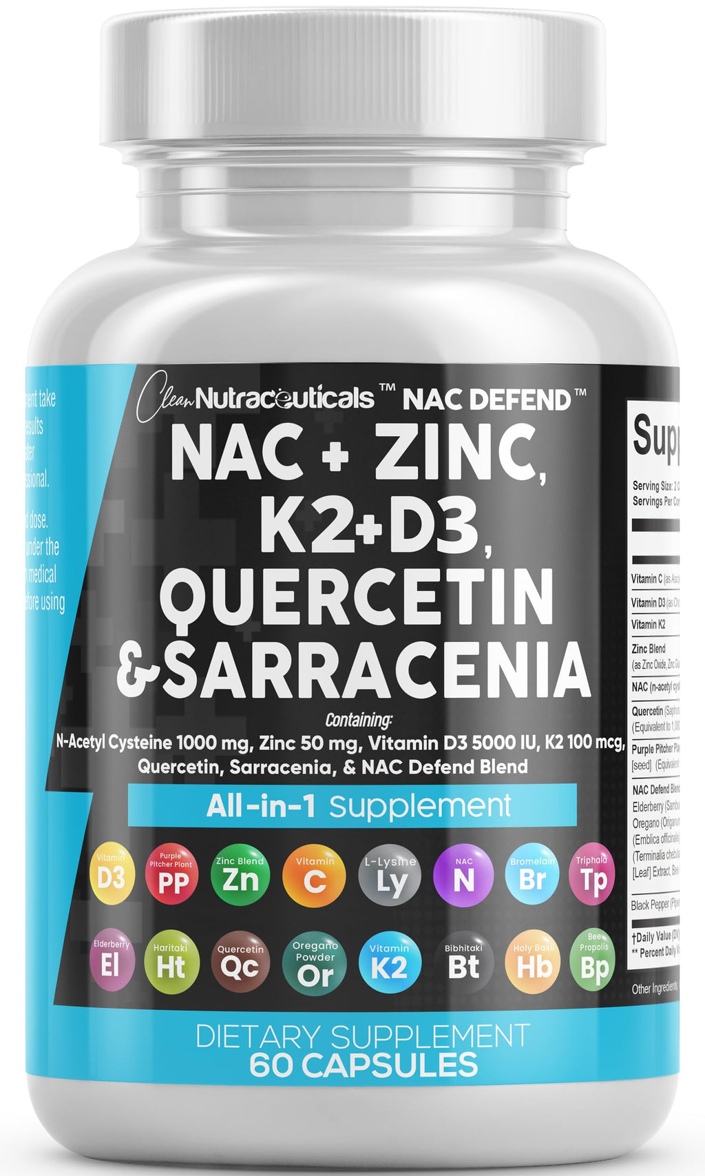 Clean Nutra NAC Immune Support | D3 K2 Zinc Quercetin

