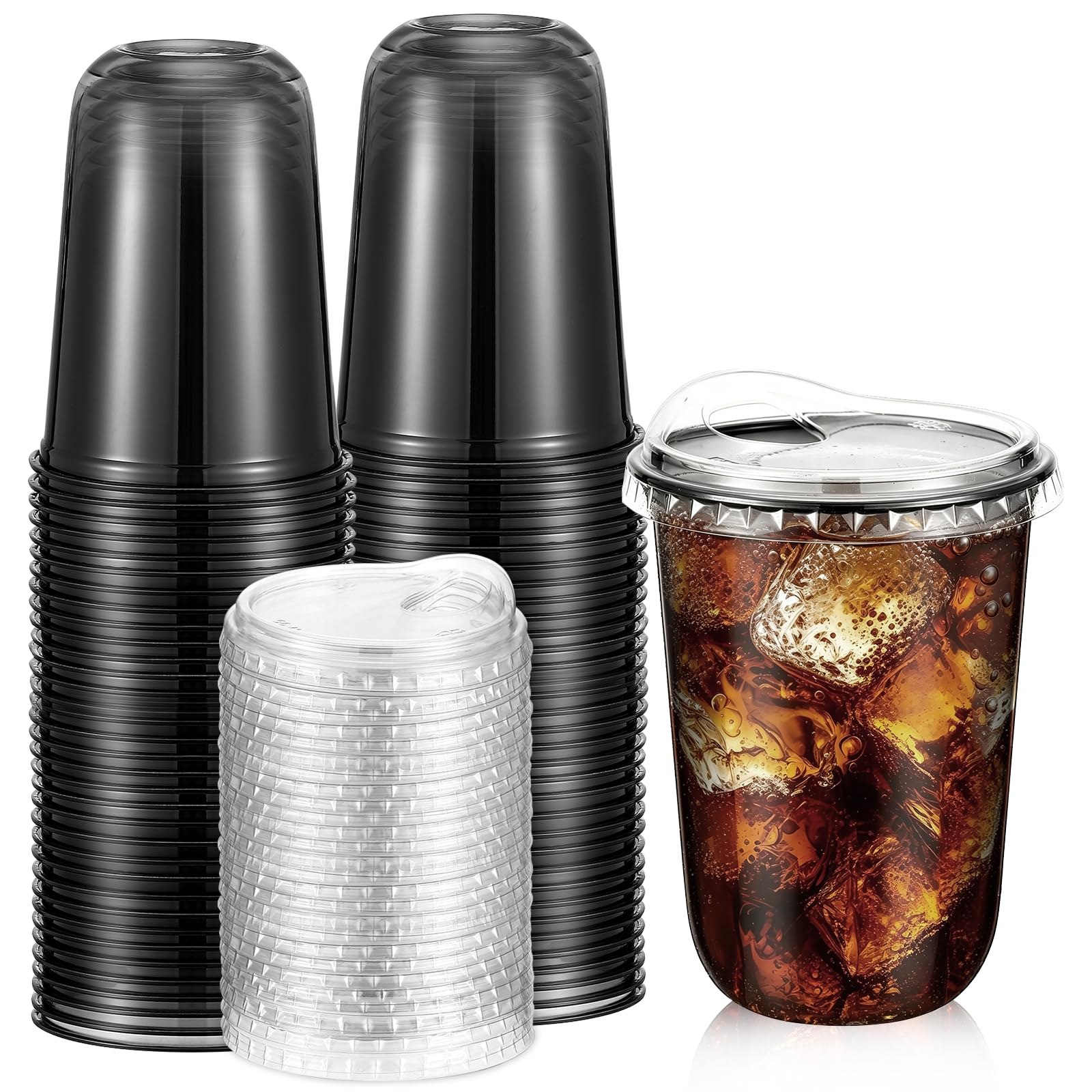 Baderke Disposable Cups with Sip Lids - Round Bottom Plastic Cups