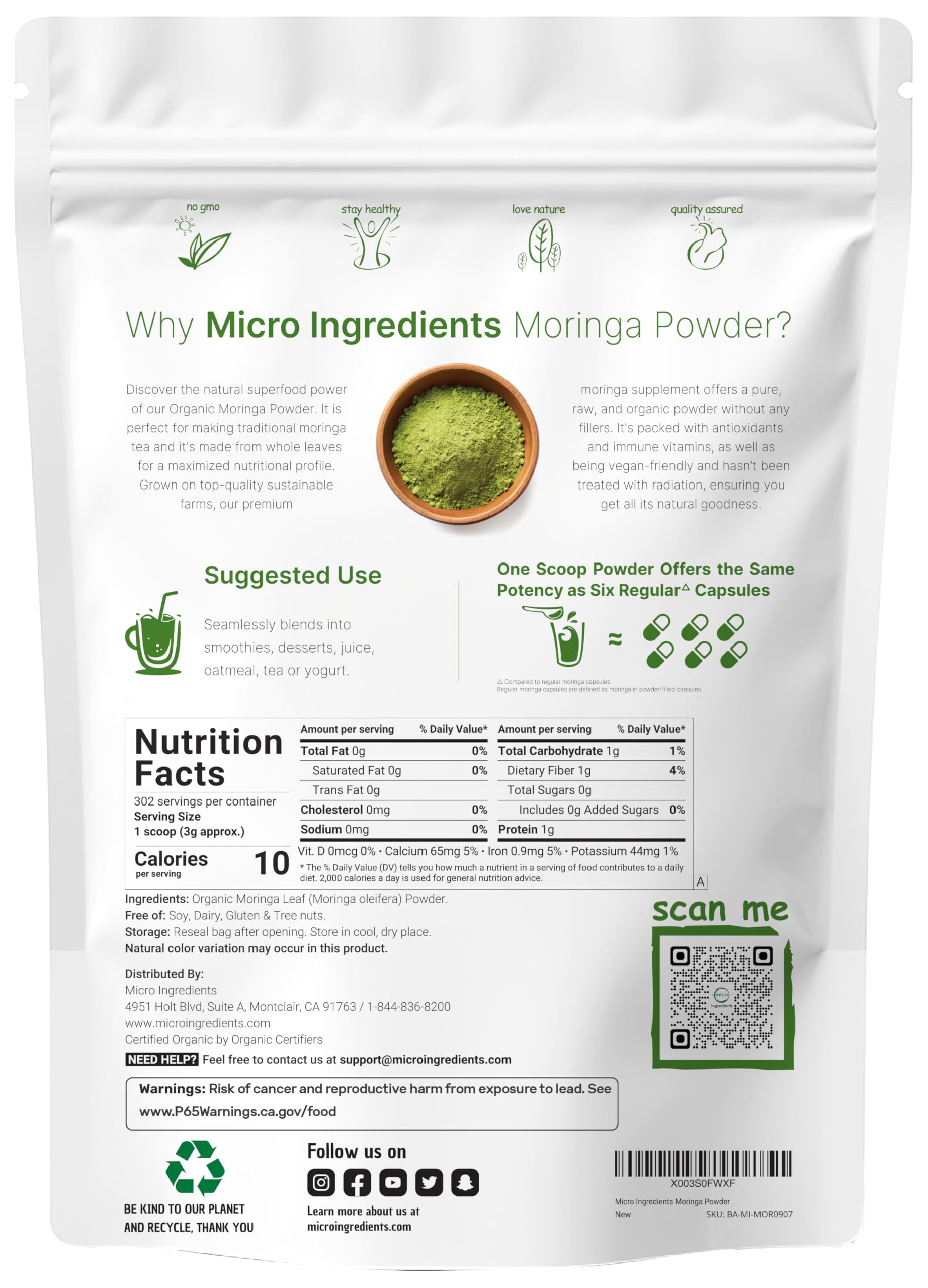 Micro Ingredients Organic Moringa Leaf Powder - USDA Organic

