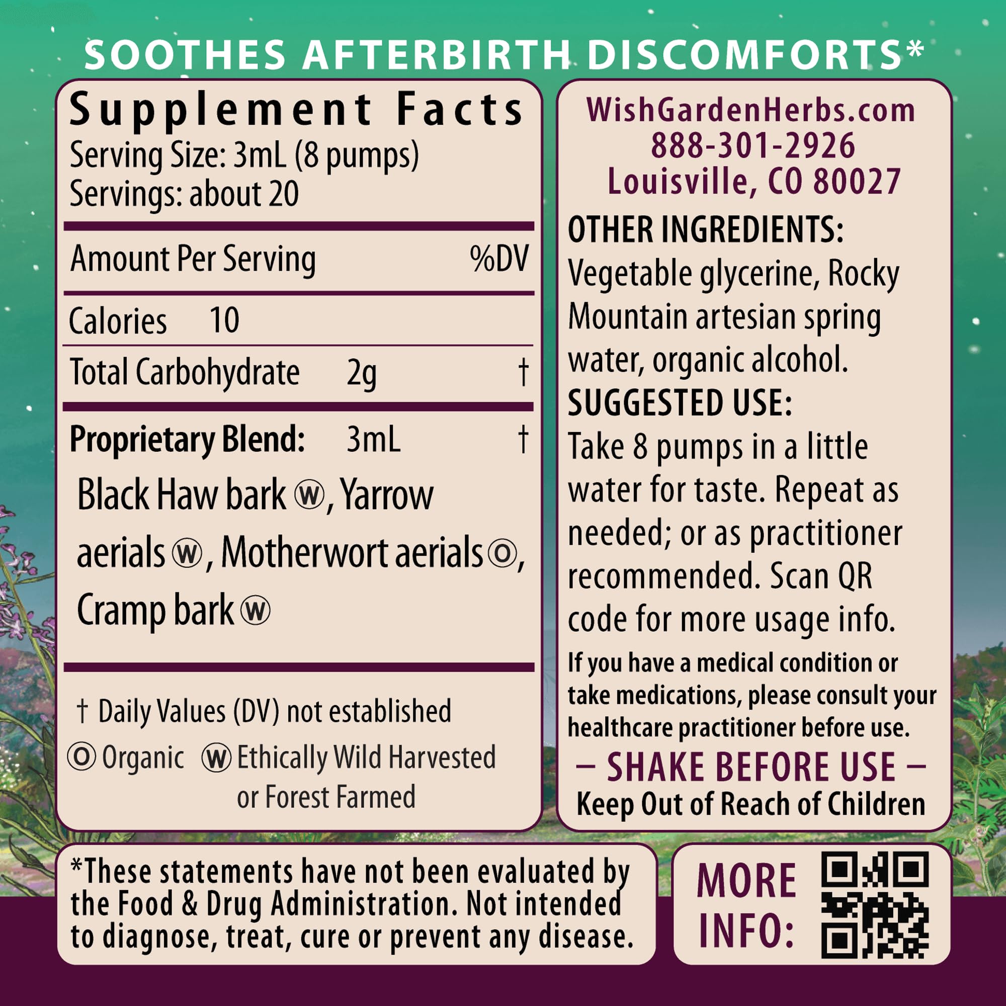 WishGarden AfterEase Drops Postpartum Cramps Relief Herbal

