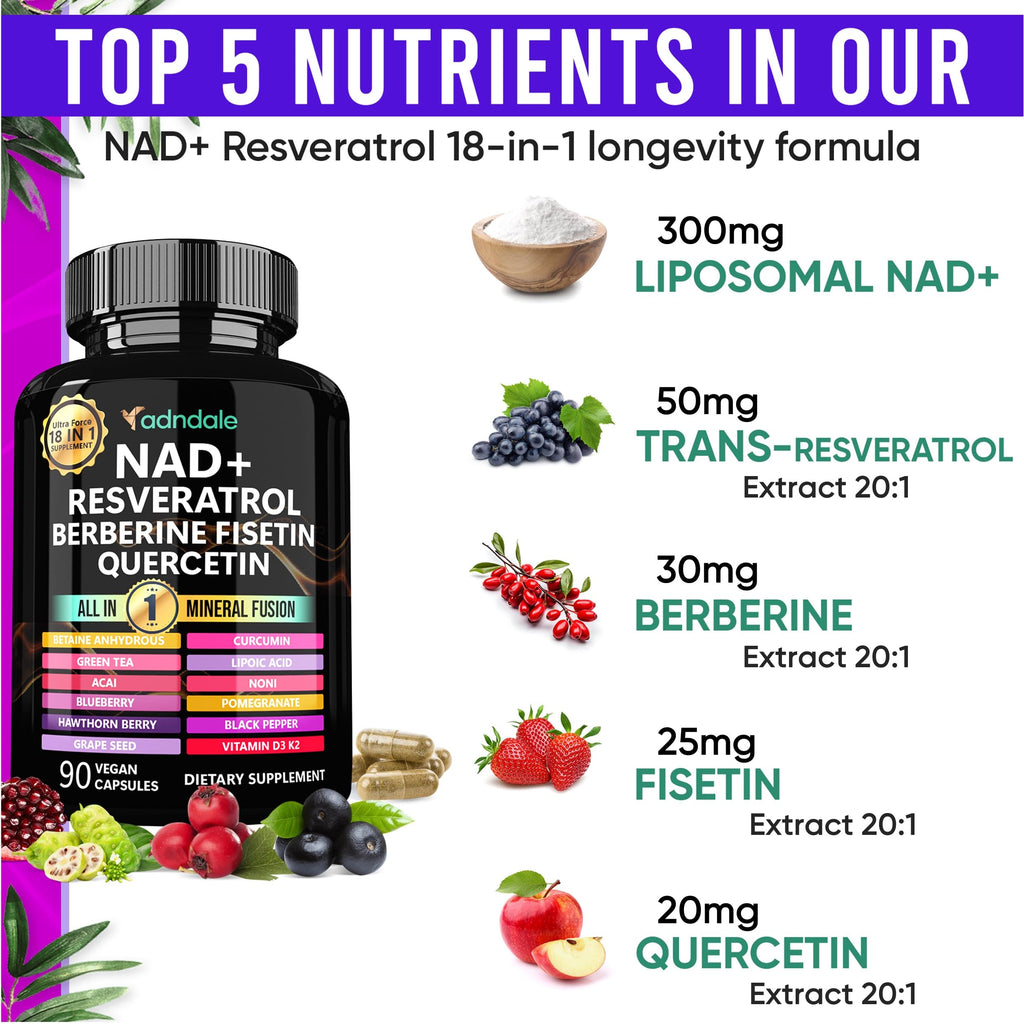 Adndale Liposomal NAD+ & Resveratrol Supplement

