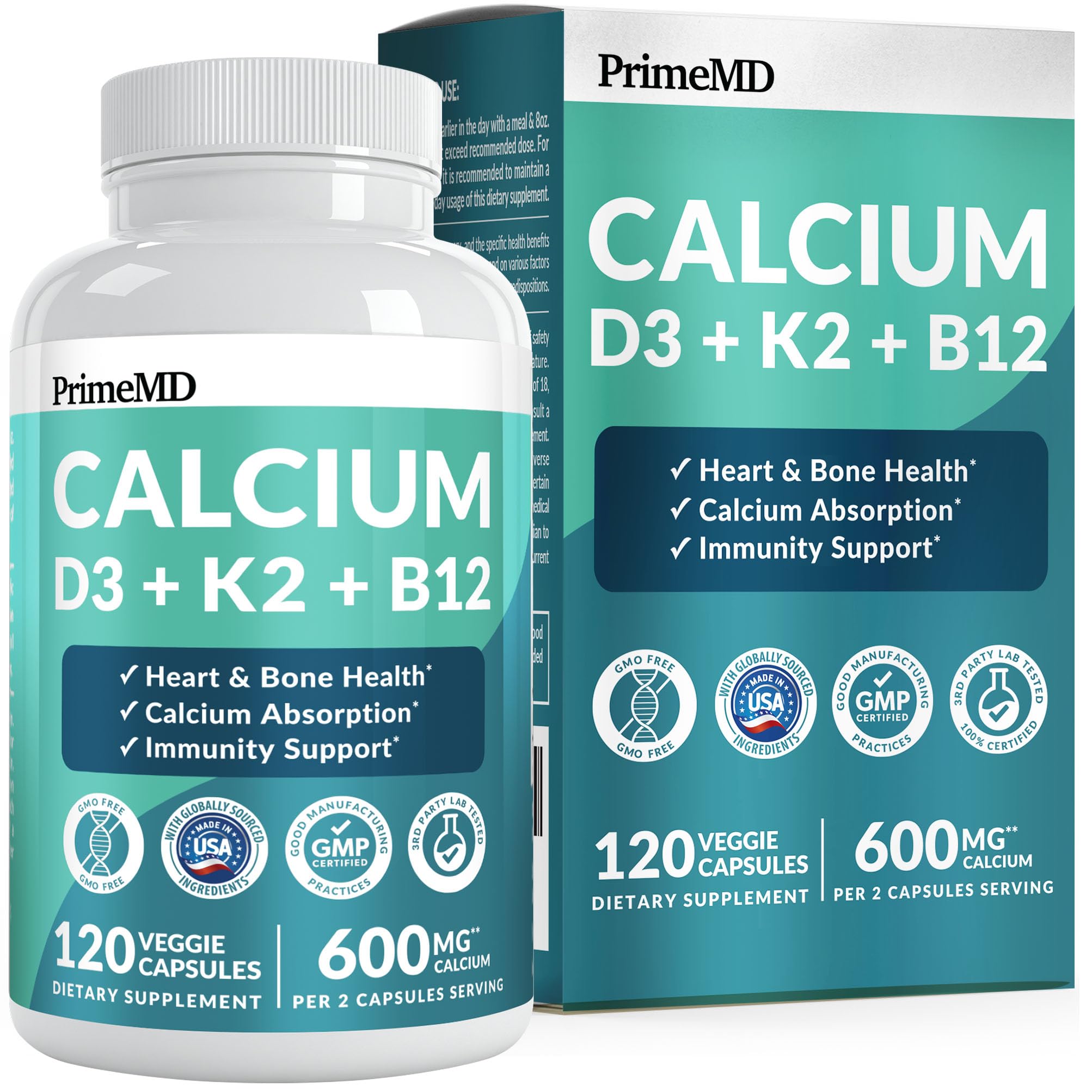 Calcium Citrate with D3 & K2 for Adults - Vegan Supplement

