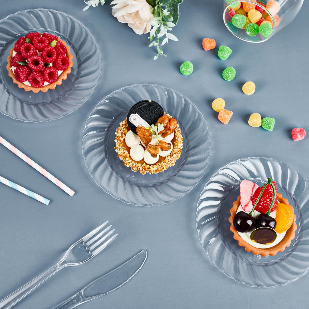 FOCUSLINE Clear Plastic Plates - Disposable Heavy-Duty

