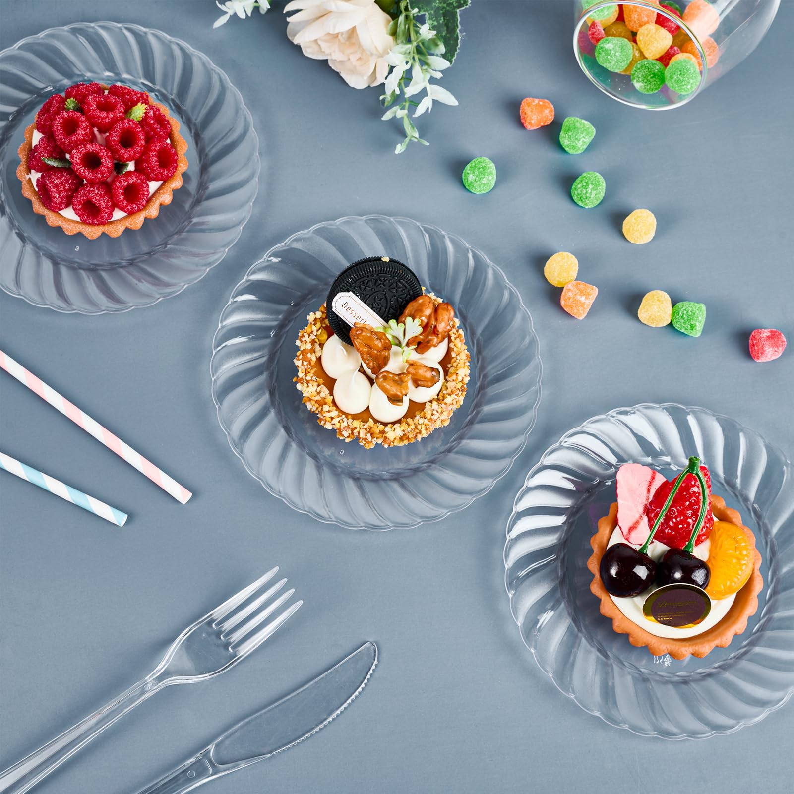 FOCUSLINE Clear Plastic Plates - Disposable Heavy-Duty

