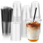 tchrules Plastic Cups with Lids and Straws - 100 Set

