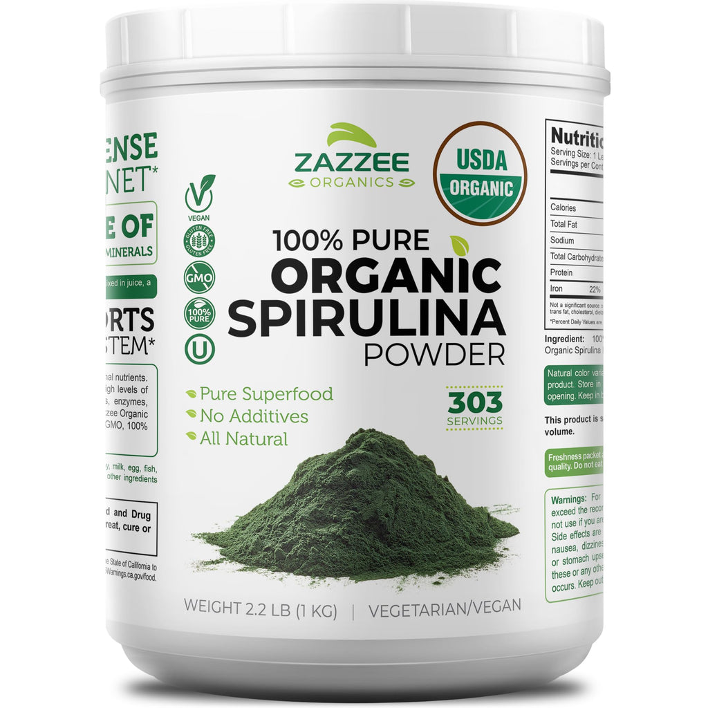 Zazzee USDA Organic Spirulina Powder - 100% Pure

