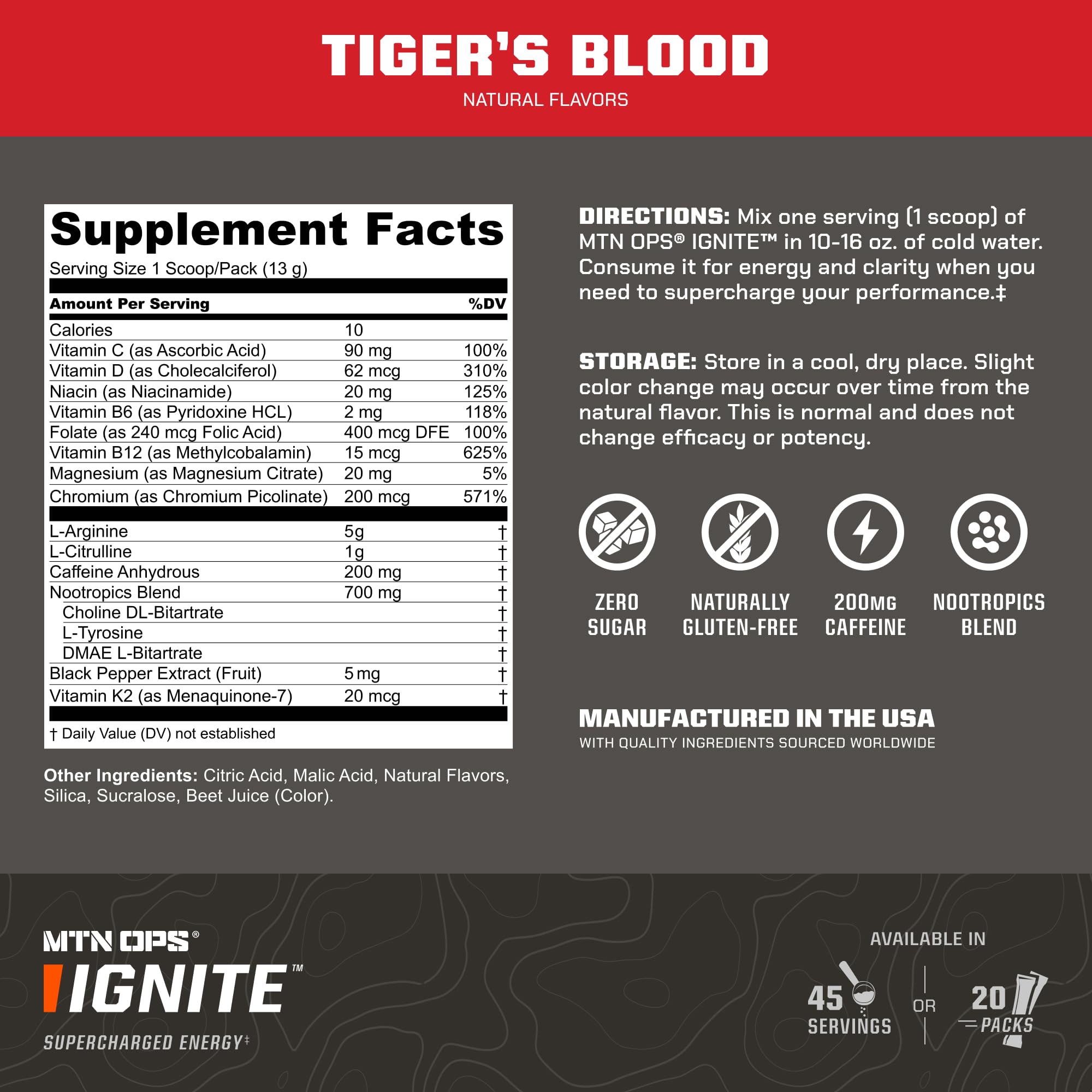 MTN OPS Ignite Energy Powder | Nootropic Pre-Workout

