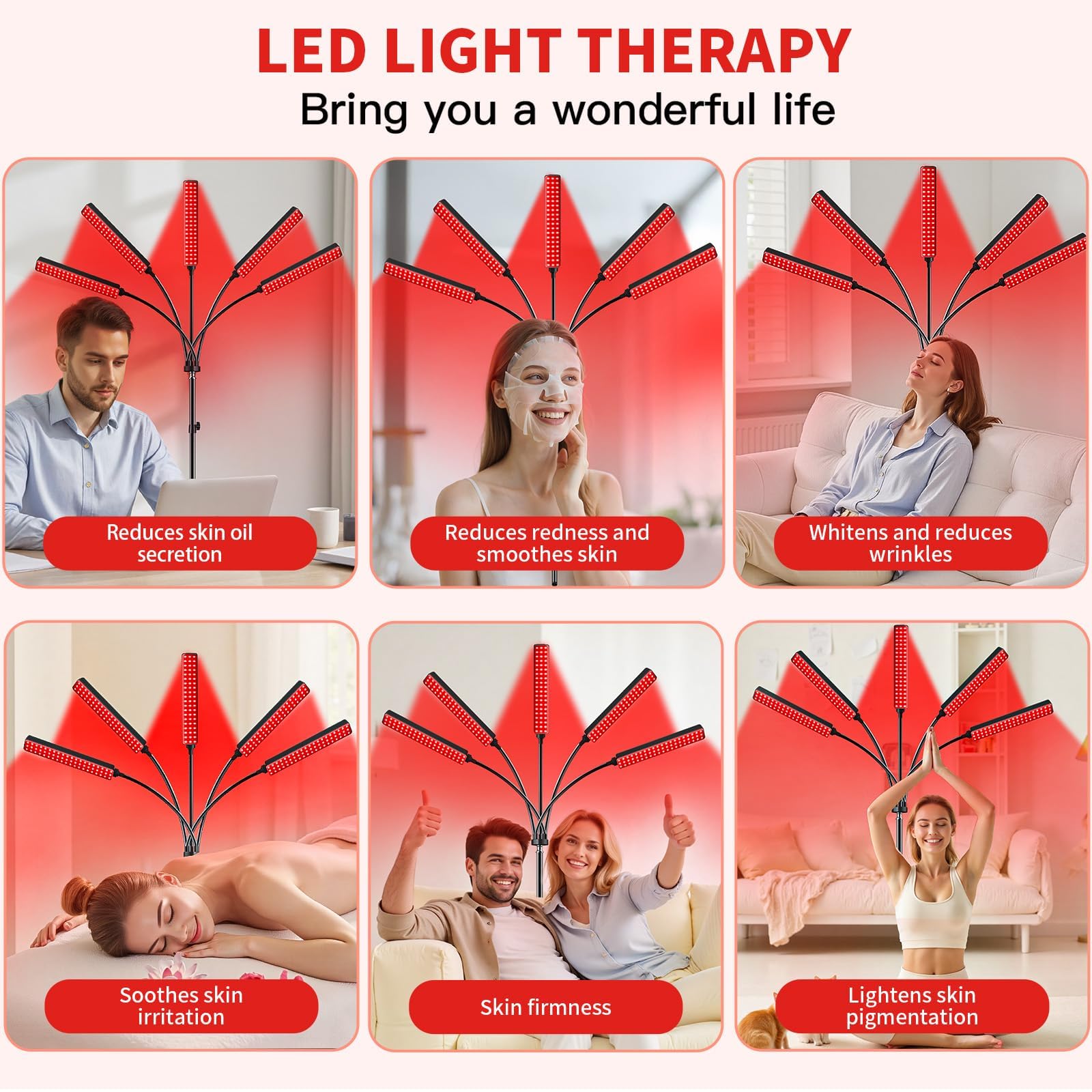 Red Light Therapy Lamp with Stand – Dual 660nm/850nm

