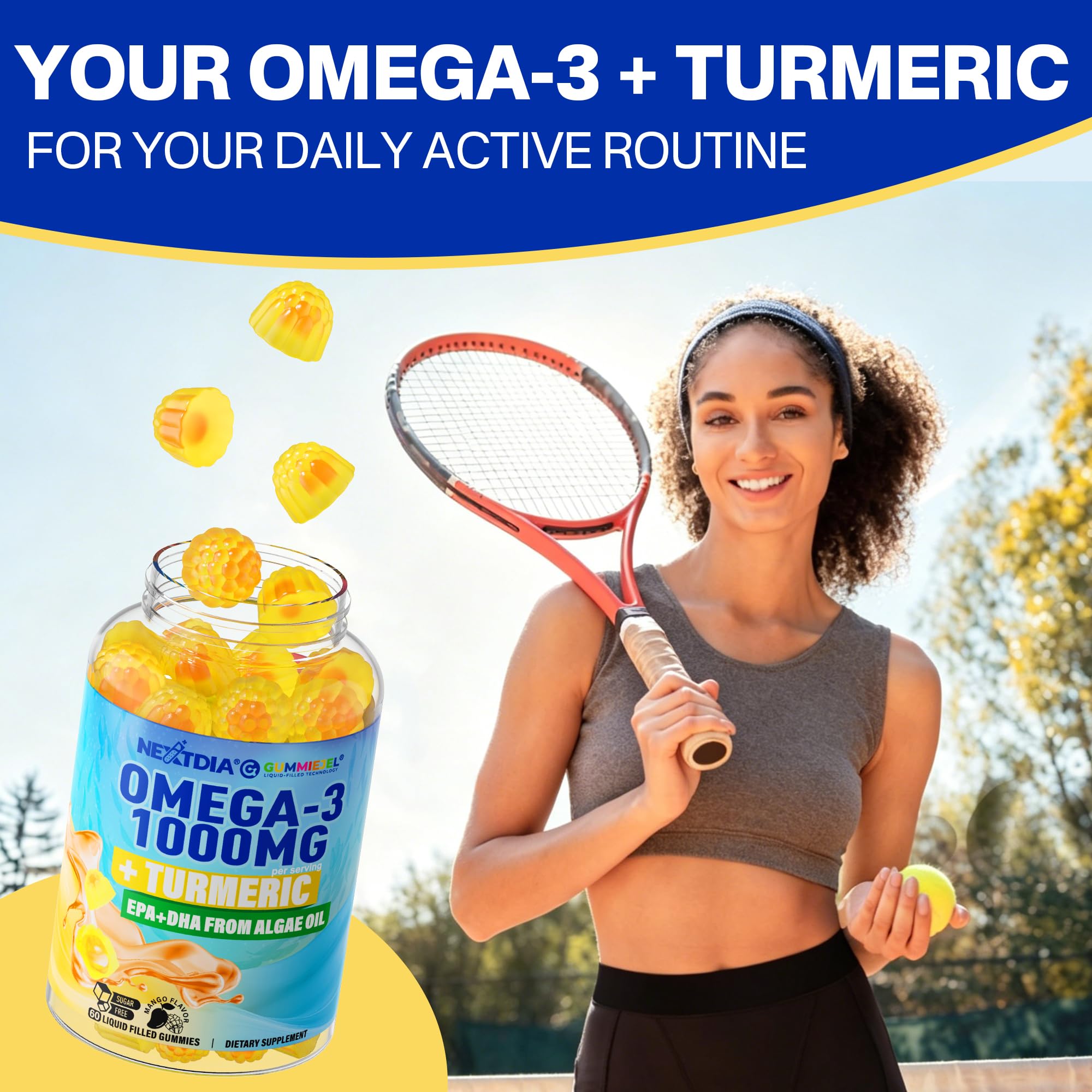 Vegan Omega-3 Gummies with Turmeric - Algae DHA/EPA

