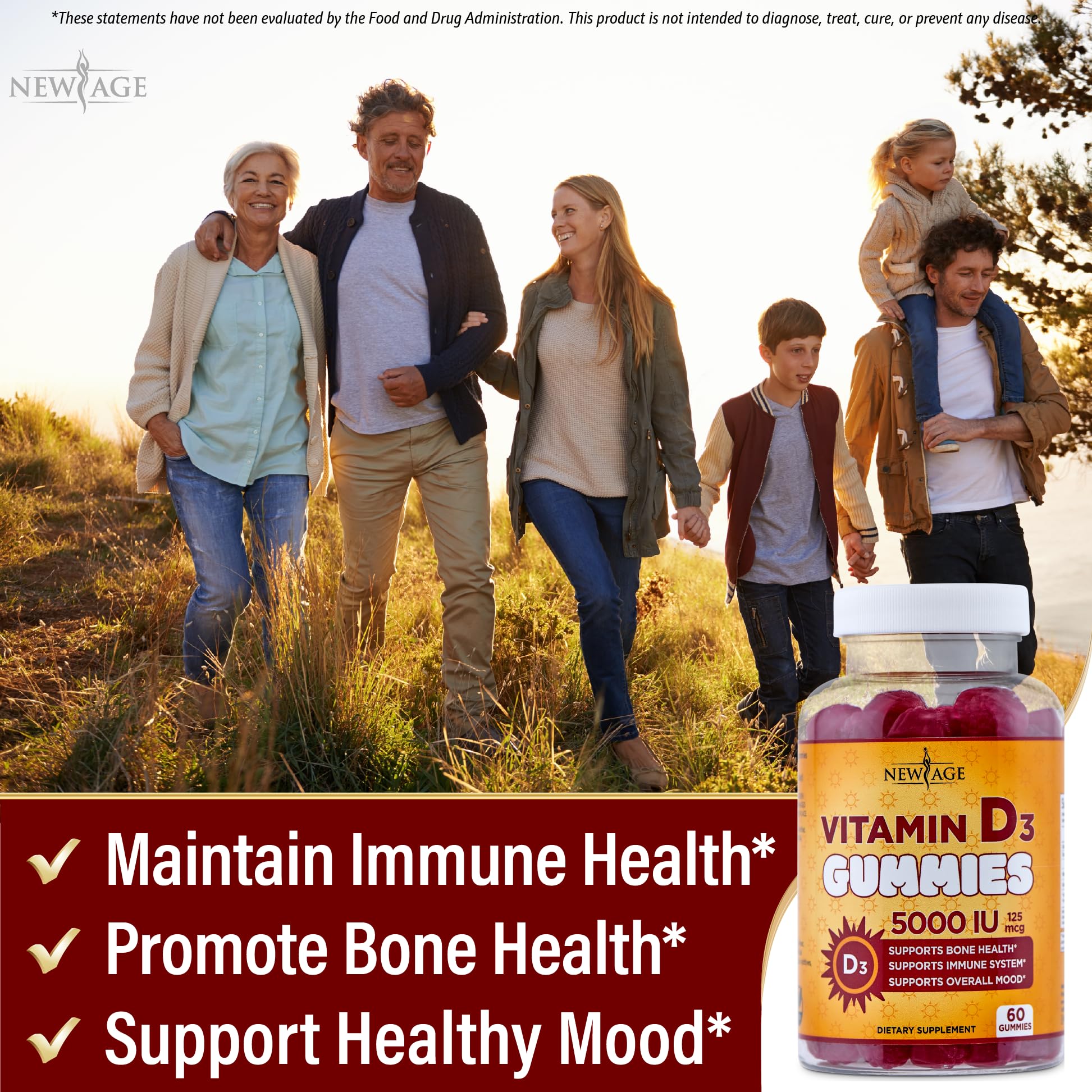 New Age Vitamin D3 Gummies 5000 IU Immune Support

