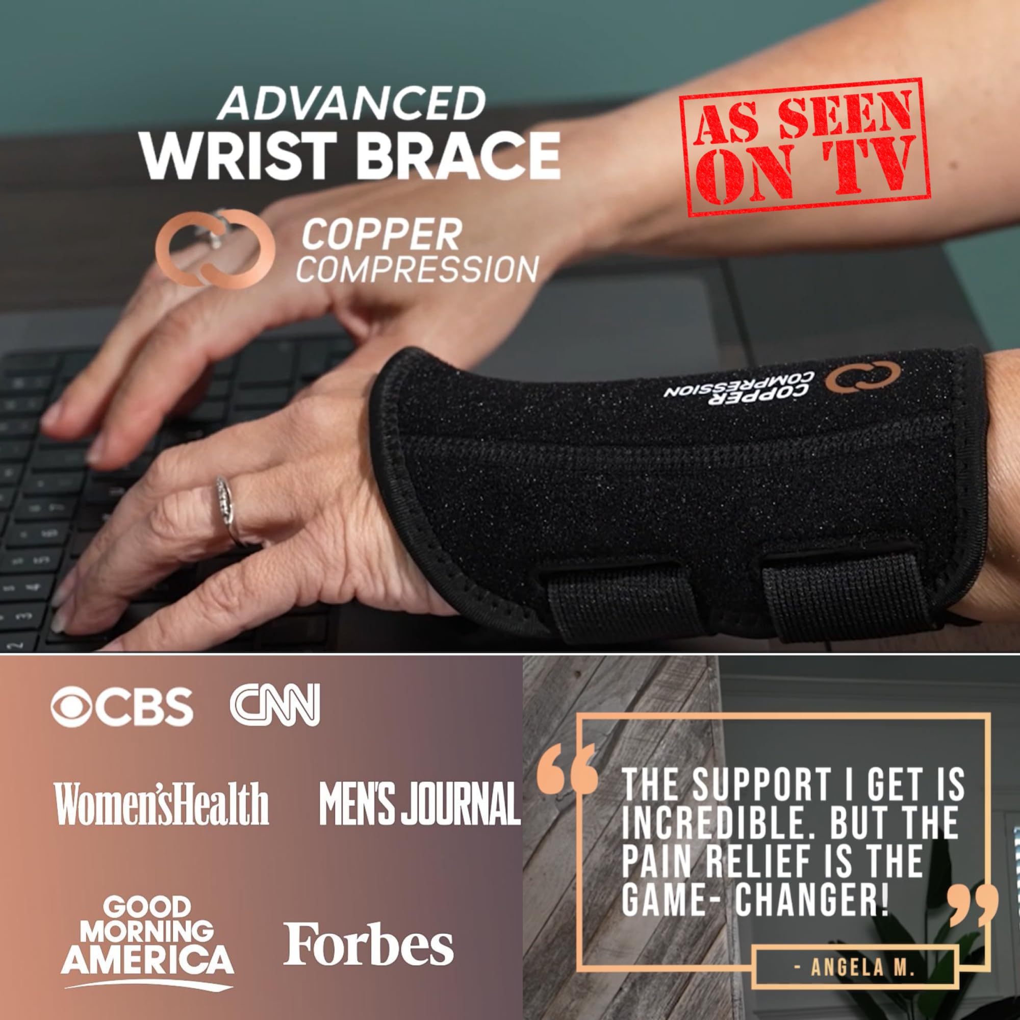 Copper Compression Wrist Brace Ambidextrous Copper Infused Support

