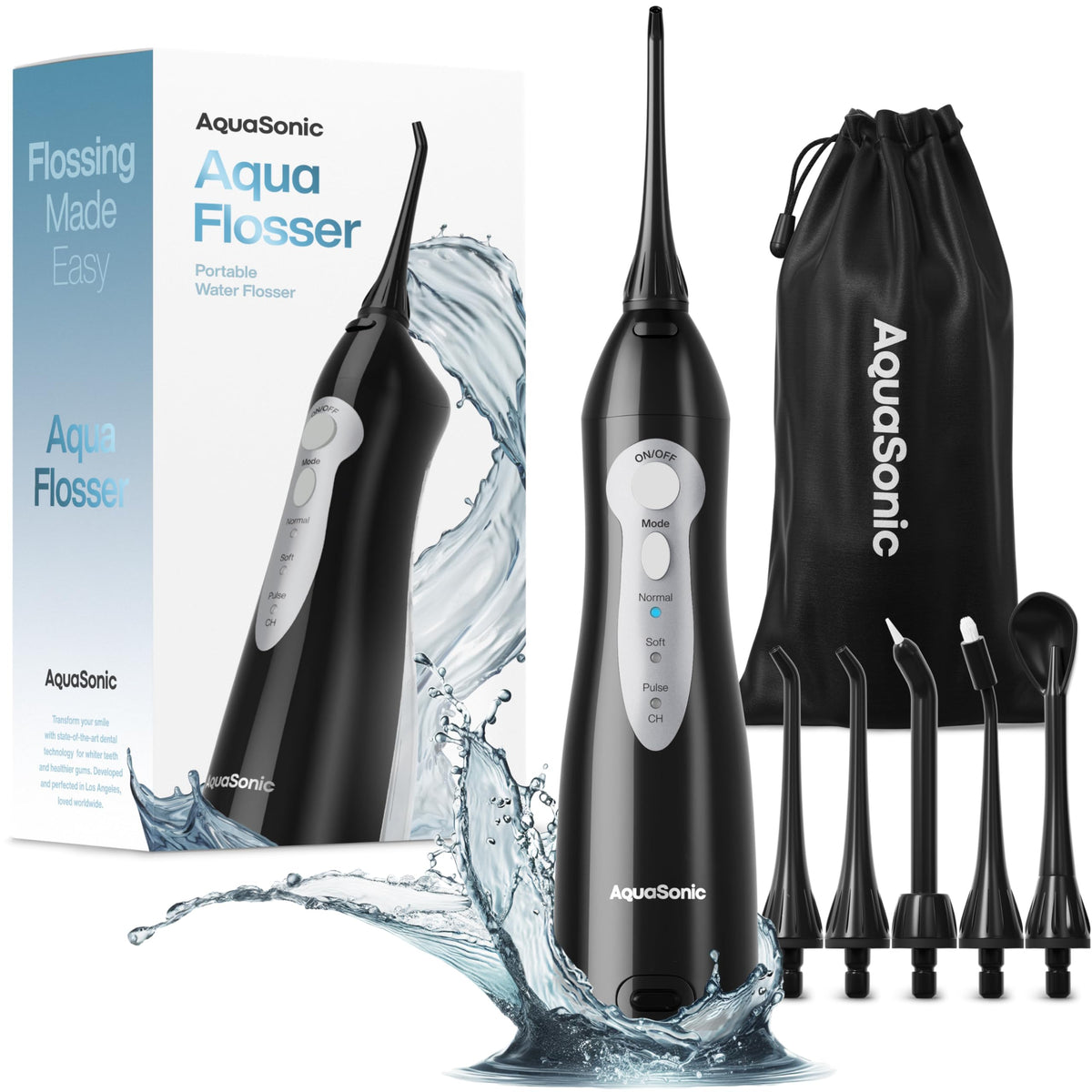 AquaSonic Aqua Flosser – Cordless Water Flosser for Teeth, 5 Tips, Travel