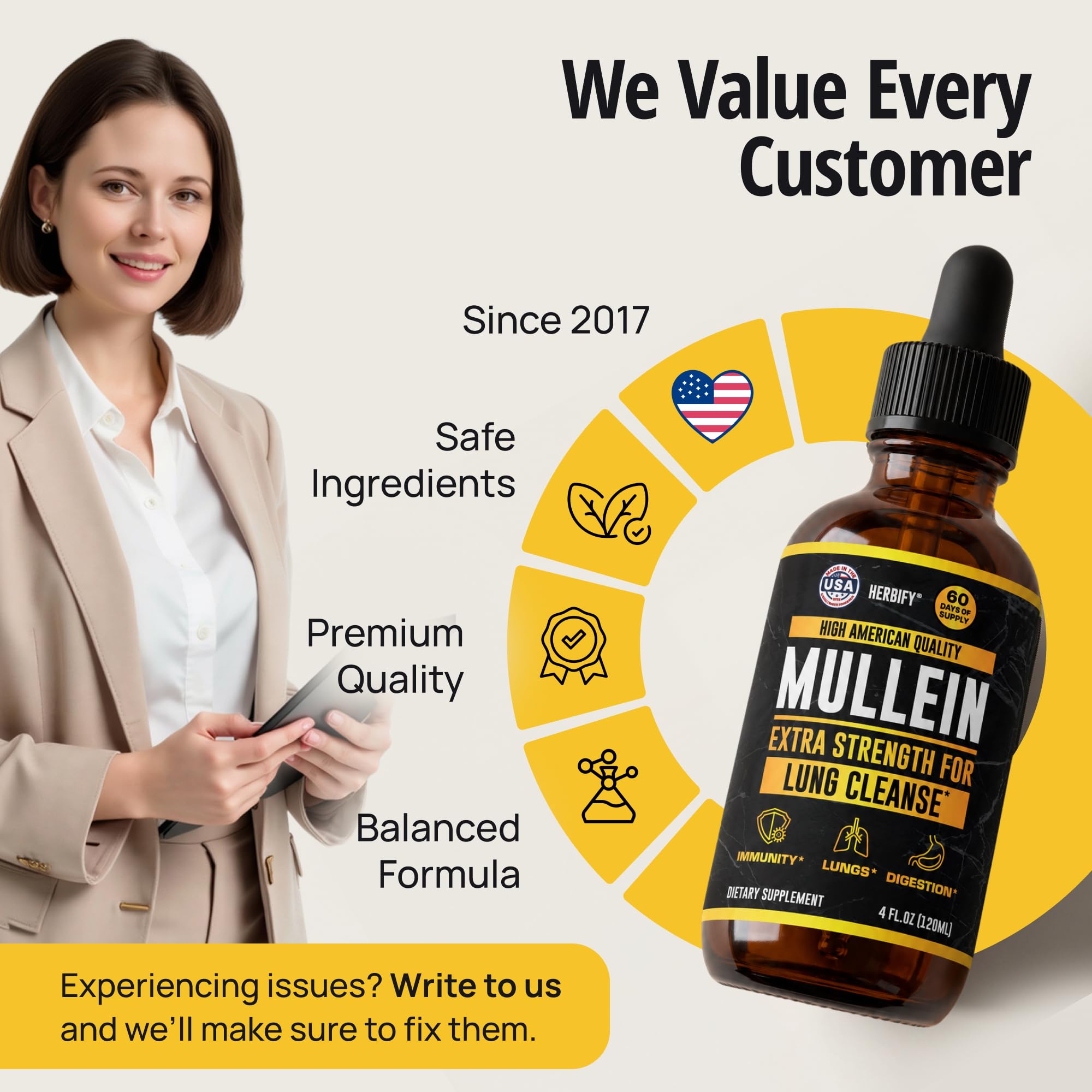 Herbify Mullein Drops Lung Cleanse | Respiratory Support

