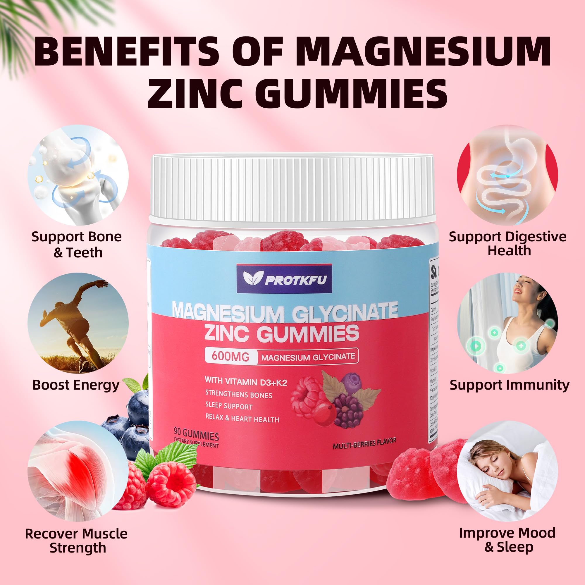 Magnesium Glycinate Gummies with Zinc & Vitamin D3 - Vegan

