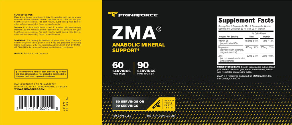 Primaforce ZMA Dietary Supplement | Non-GMO Gluten-Free

