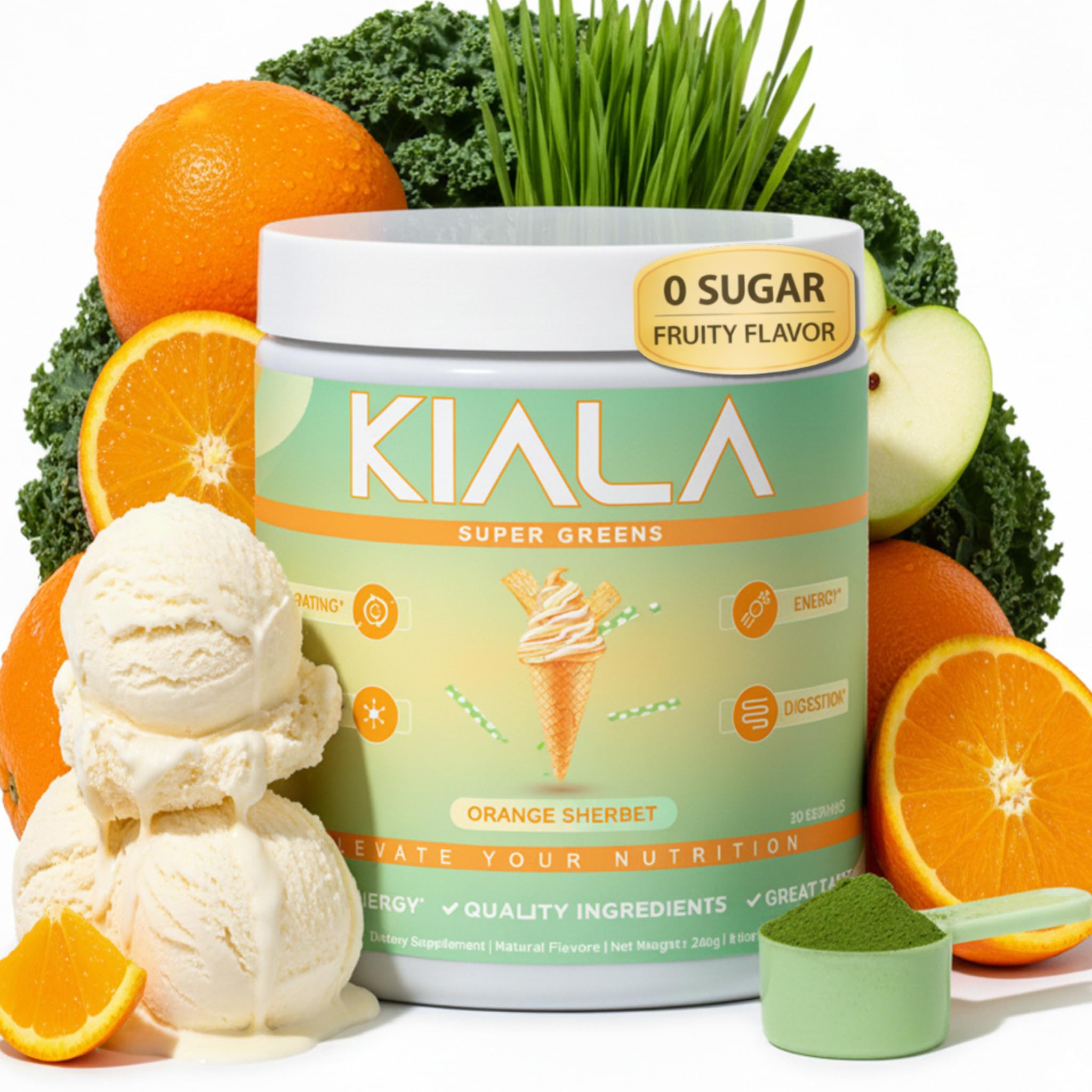 Kiala Nutrition Super Greens Powder Spirulina Chlorella for Digestion & Immunity