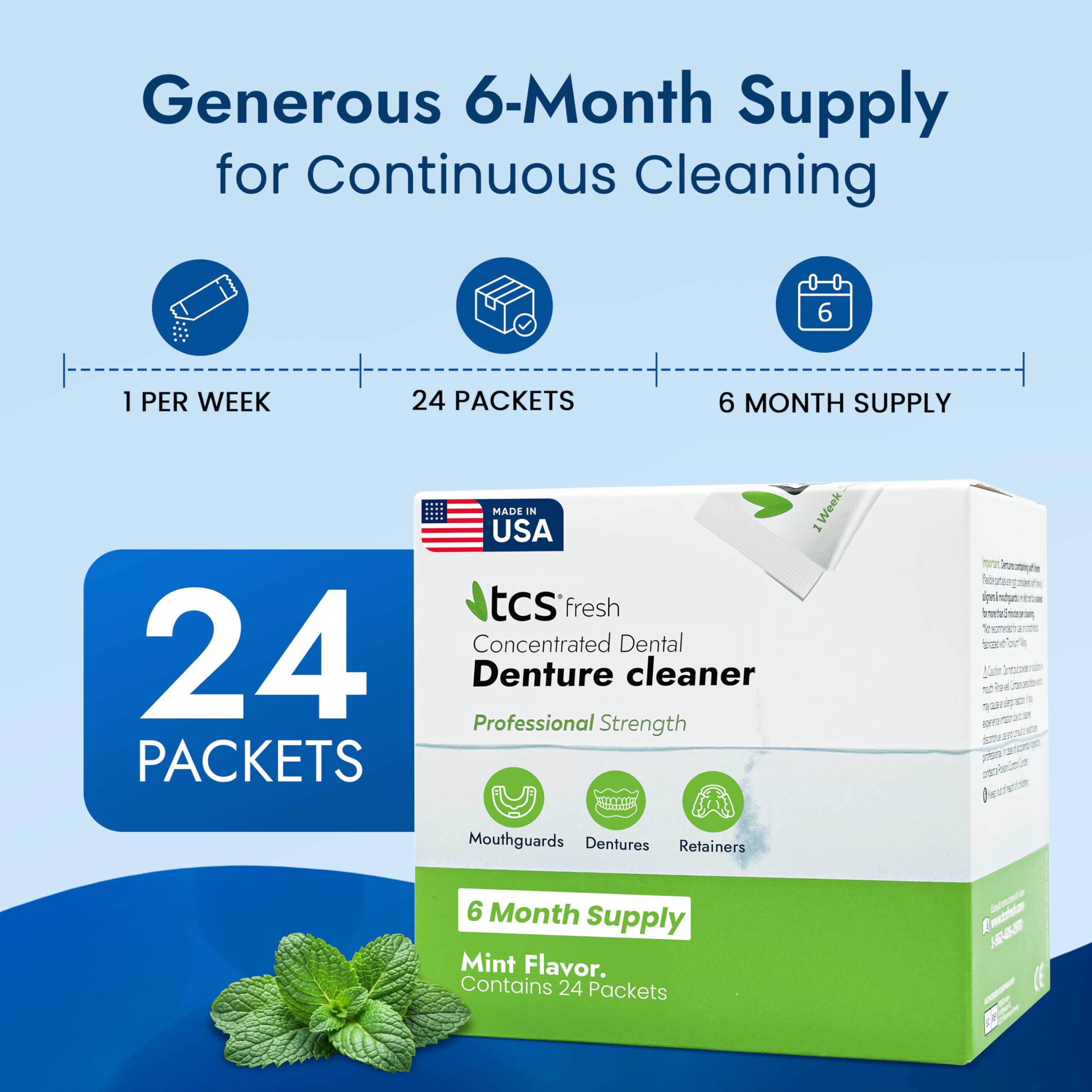 TCS Fresh Denture Cleaner Mint Powder for Dentures

