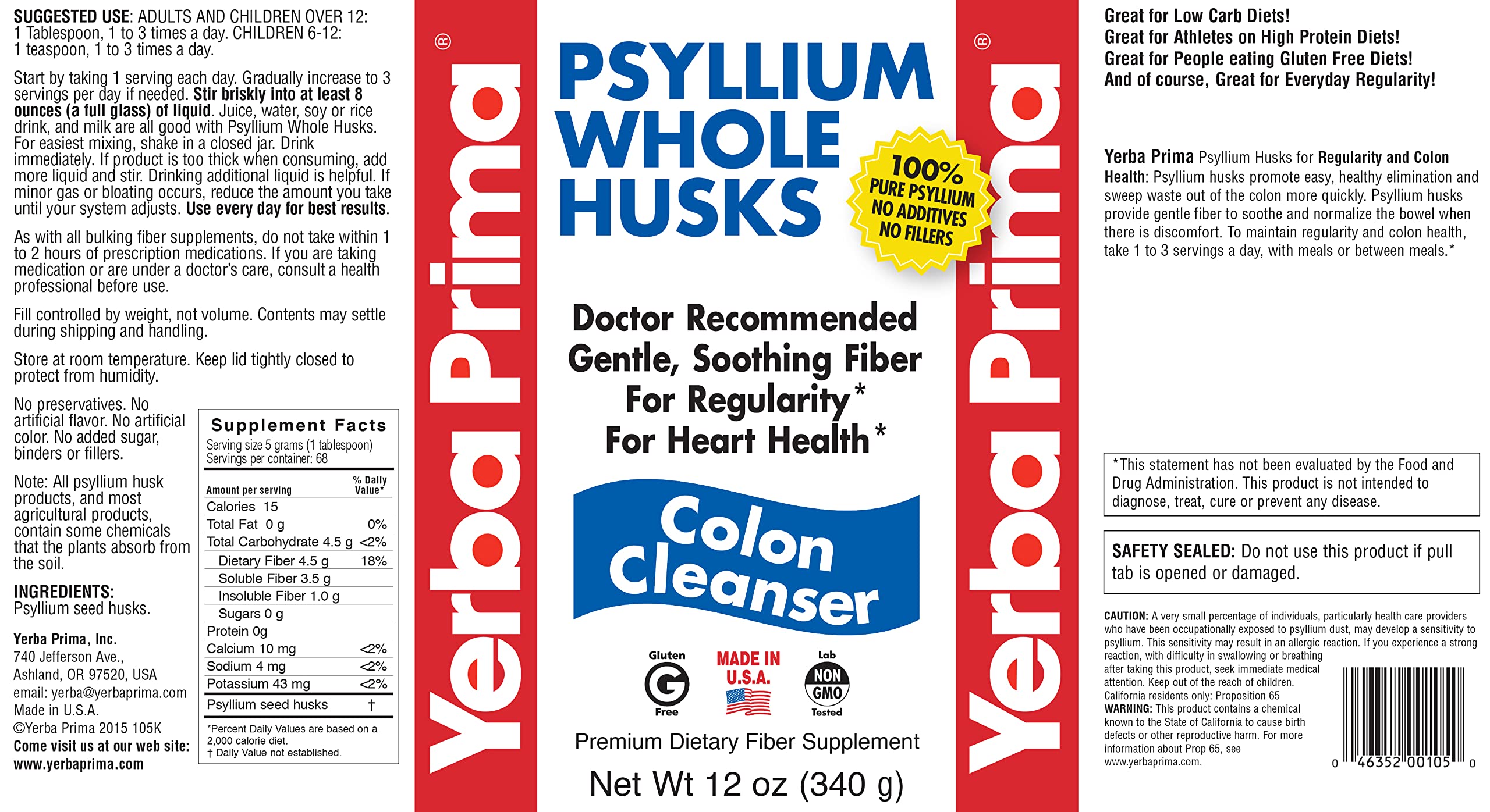 Yerba Prima Psyllium Fiber Dietary Fiber Colon Cleanser

