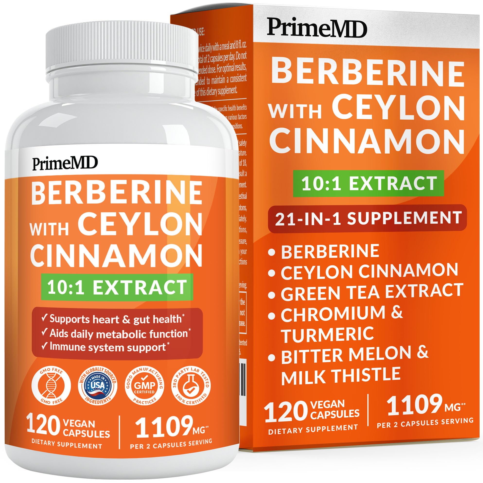 21-in-1 Berberine Supplement with Cinnamon & Green Tea for Energy Support