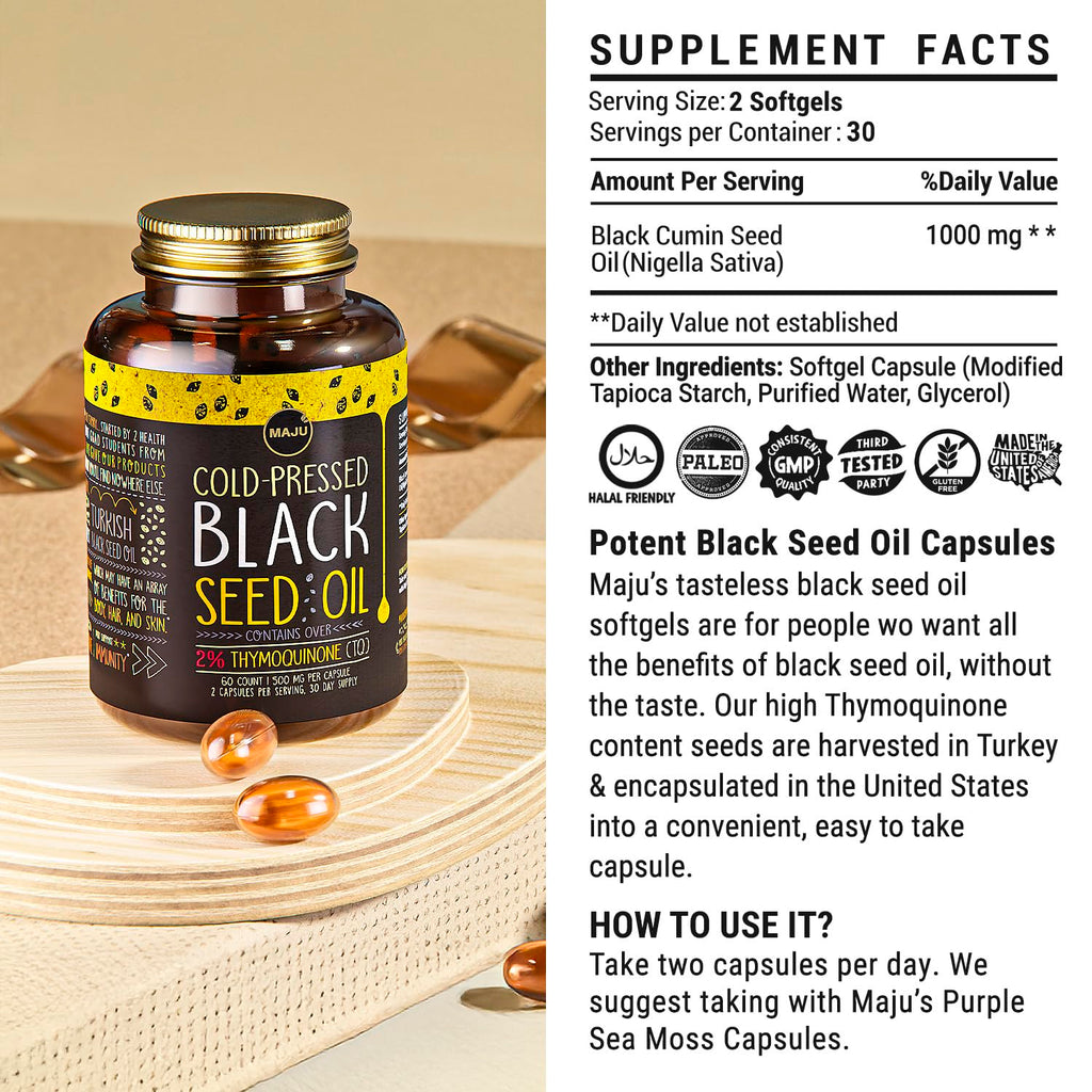 Maju Black Seed Oil Capsules | Cold Pressed 2% Thymoquinone

