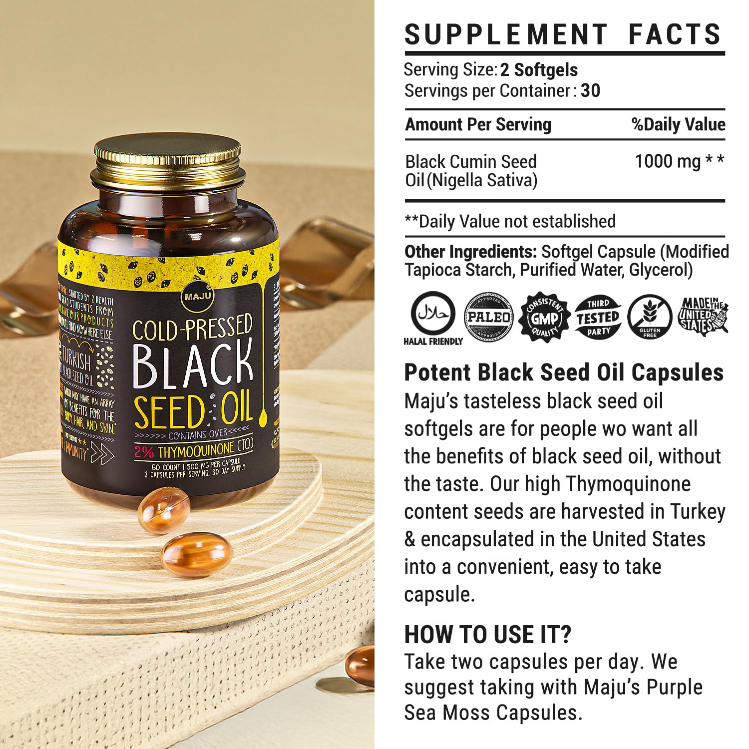 Maju Black Seed Oil Capsules | Cold Pressed 2% Thymoquinone

