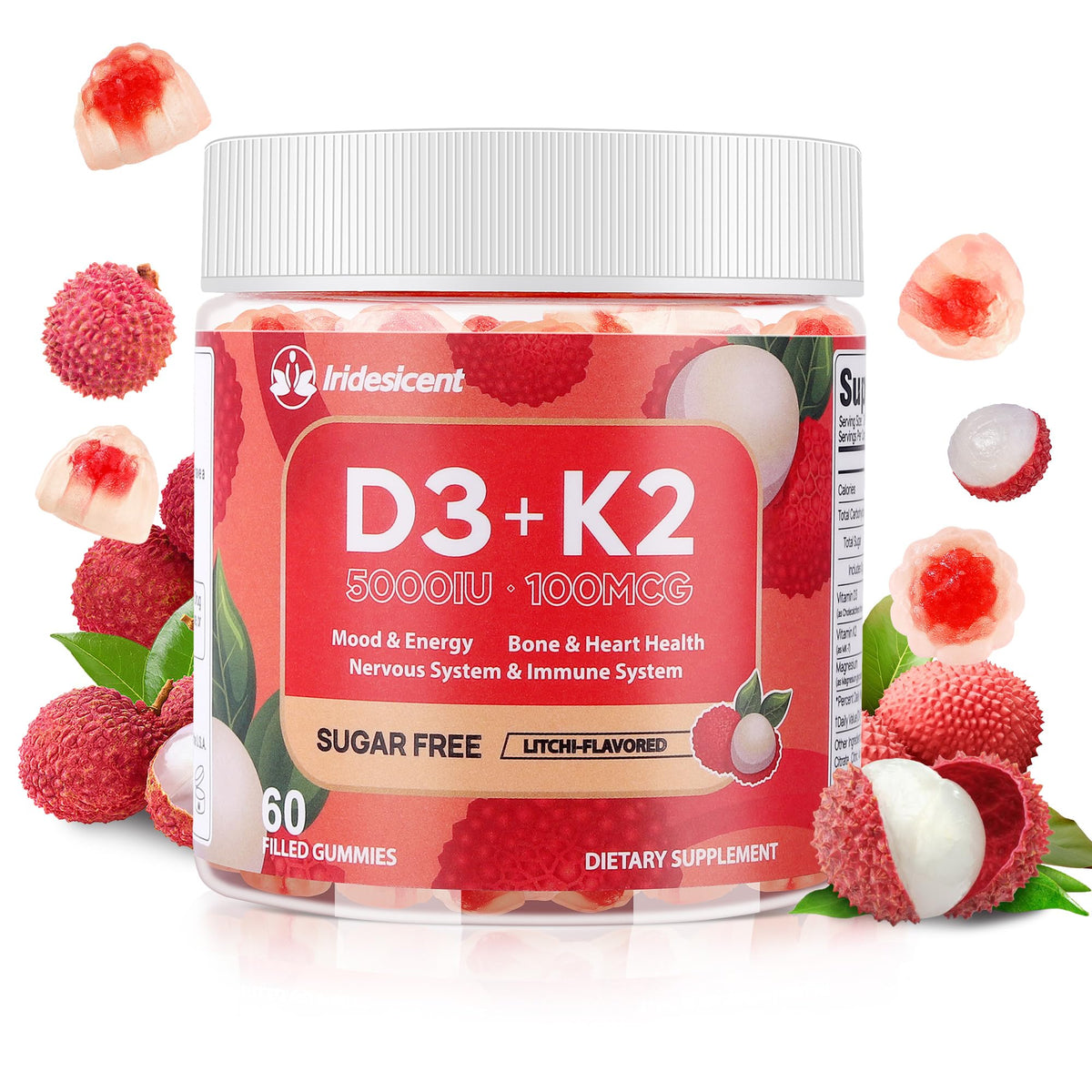 Vitamin D3 K2 Gummies Sugar Free - Vegan D3 K2 Supplement for Bone & Immune Health