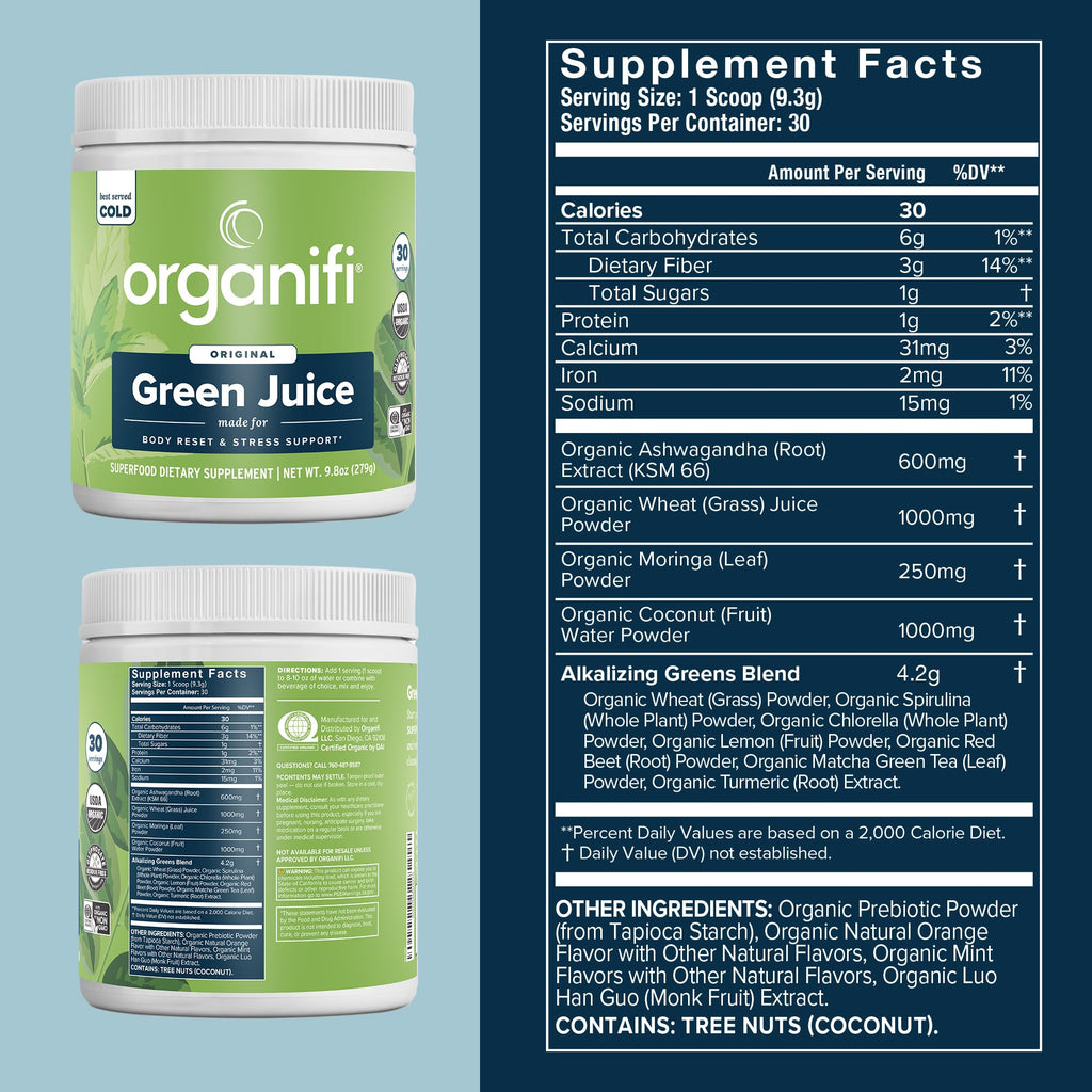 Organifi Green Juice Powder Spirulina Chlorella Ashwagandha

