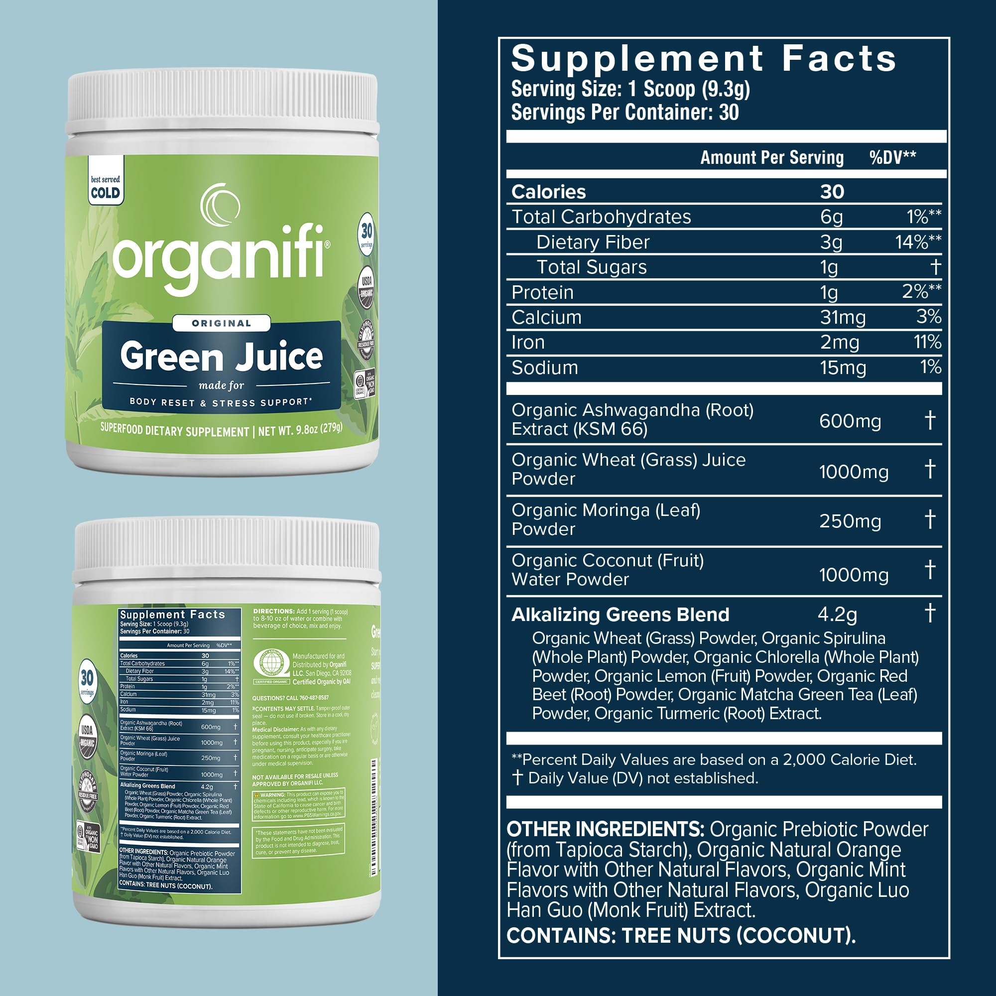 Organifi Green Juice Powder Spirulina Chlorella Ashwagandha

