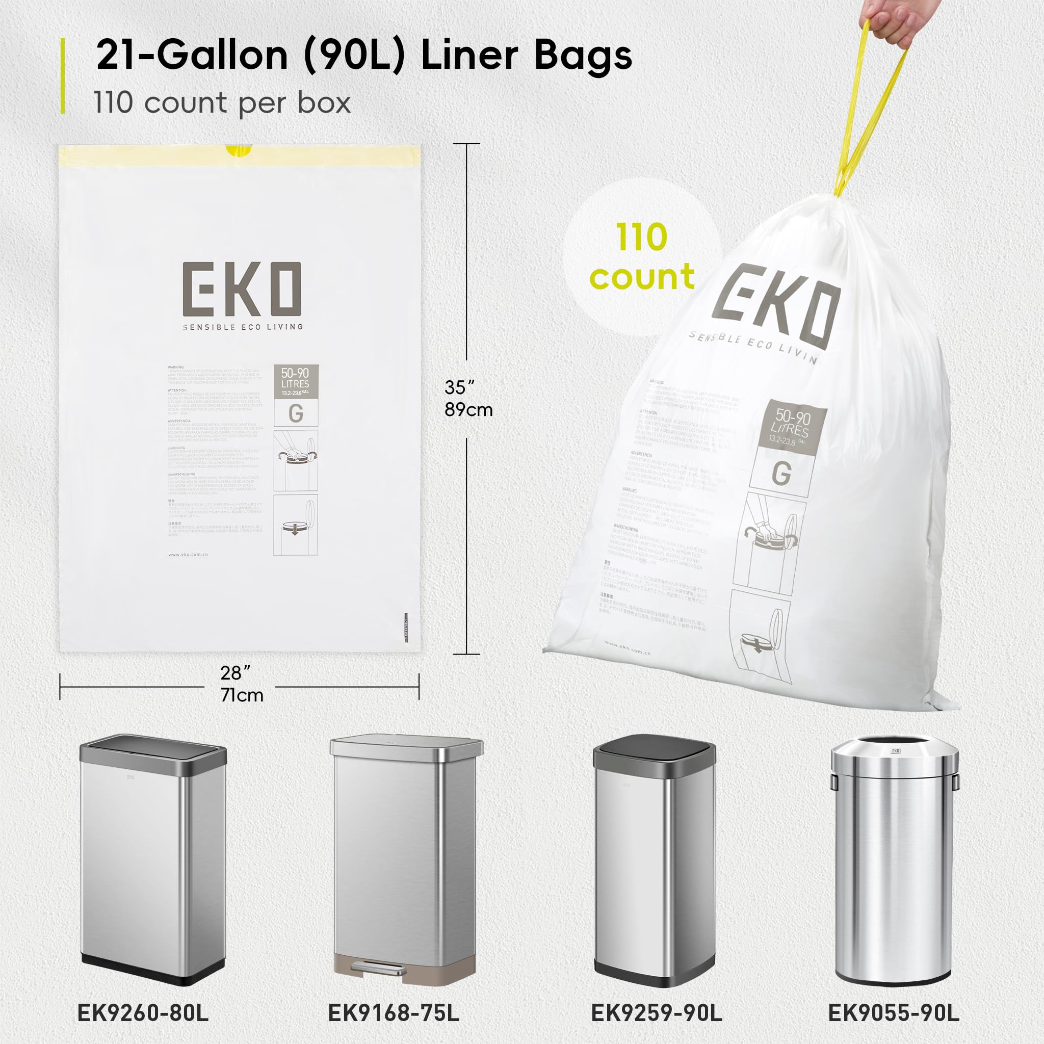 EKO Drawstring Trash Bags for Kitchen & Home


