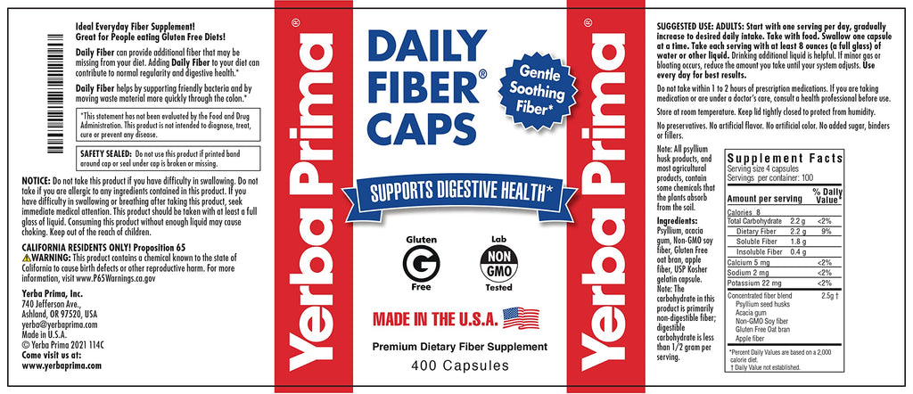 Yerba Prima Daily Fiber Formula | Five Fiber Types

